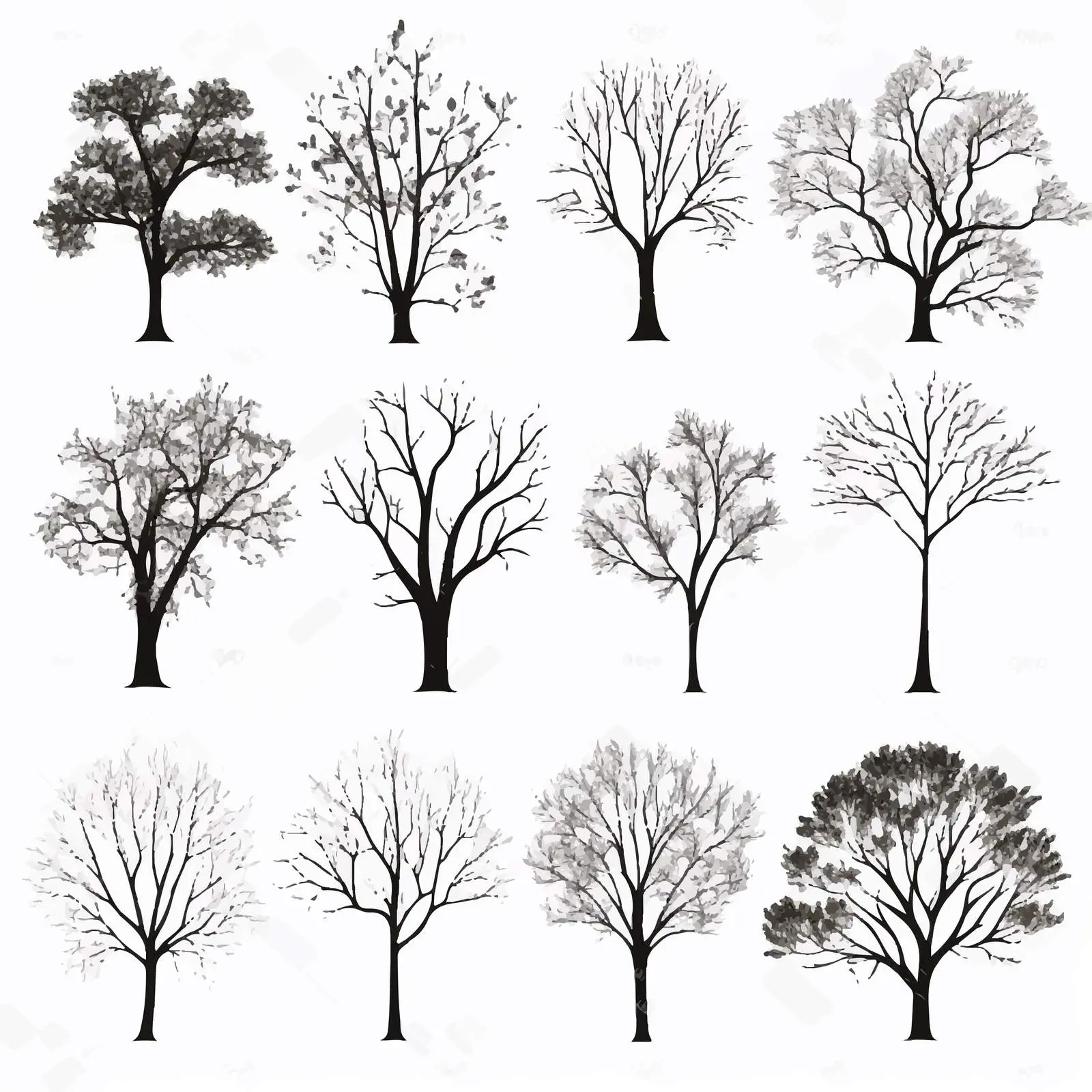 Silhouette Tree Elements Without Leaves Set – free tree design image from Dotvec
