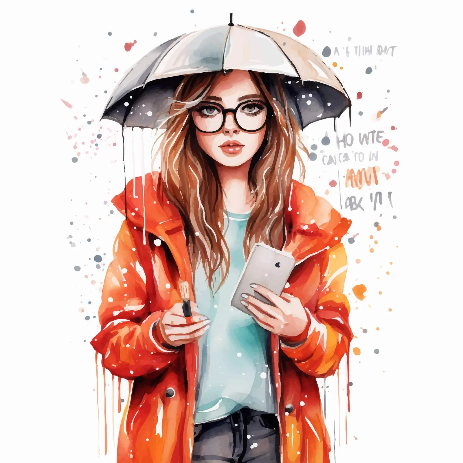 Trendy Girl in Glasses and Raincoat Illustration — free download from Dotvec