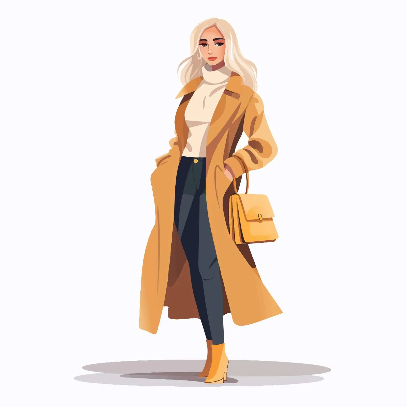 Stylish Woman in Coat and Sweater Illustration – free youthful fashion image from Dotvec