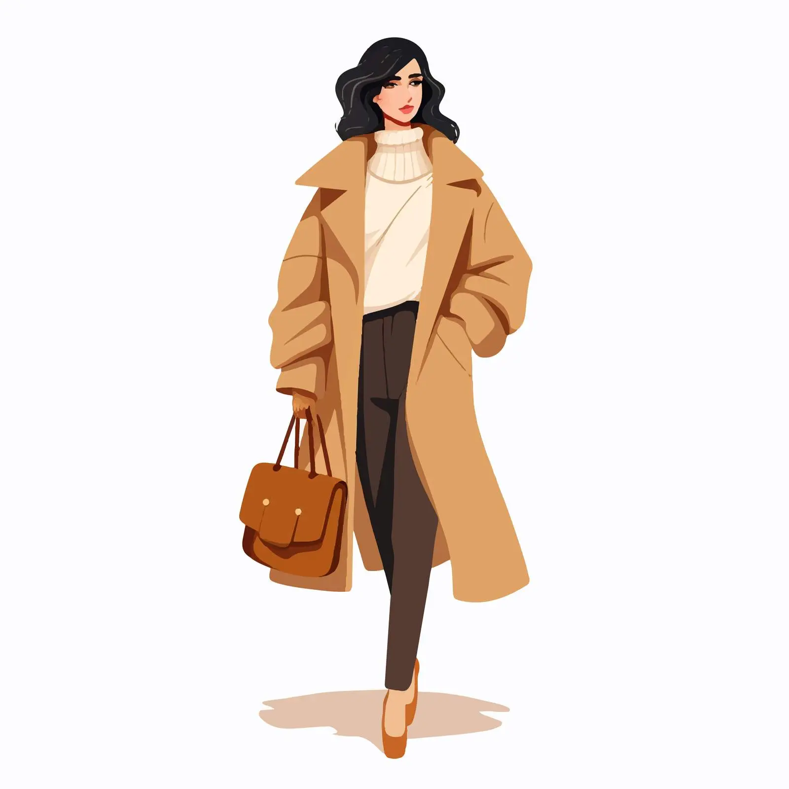 Trendy Woman in Coat and Sweater Illustration — free download from Dotvec