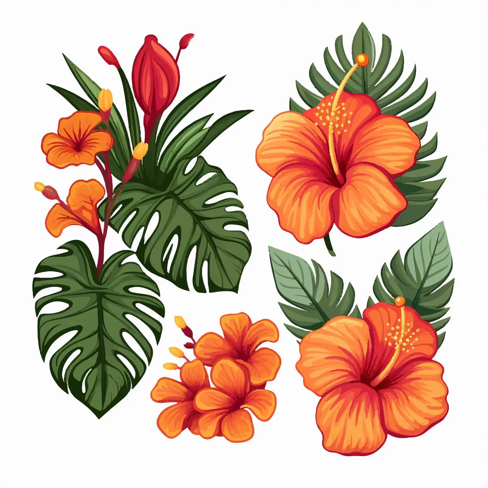 Tropical and Exotic Flowers Cartoon Vector Illustration — free download from Dotvec