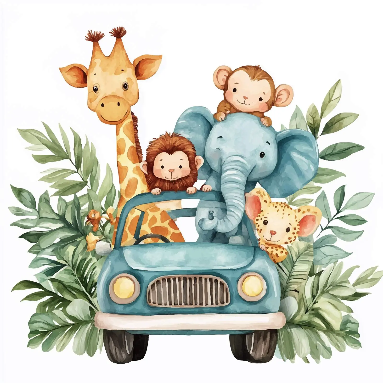Tropical Animals Driving a Car – free circus image from Dotvec