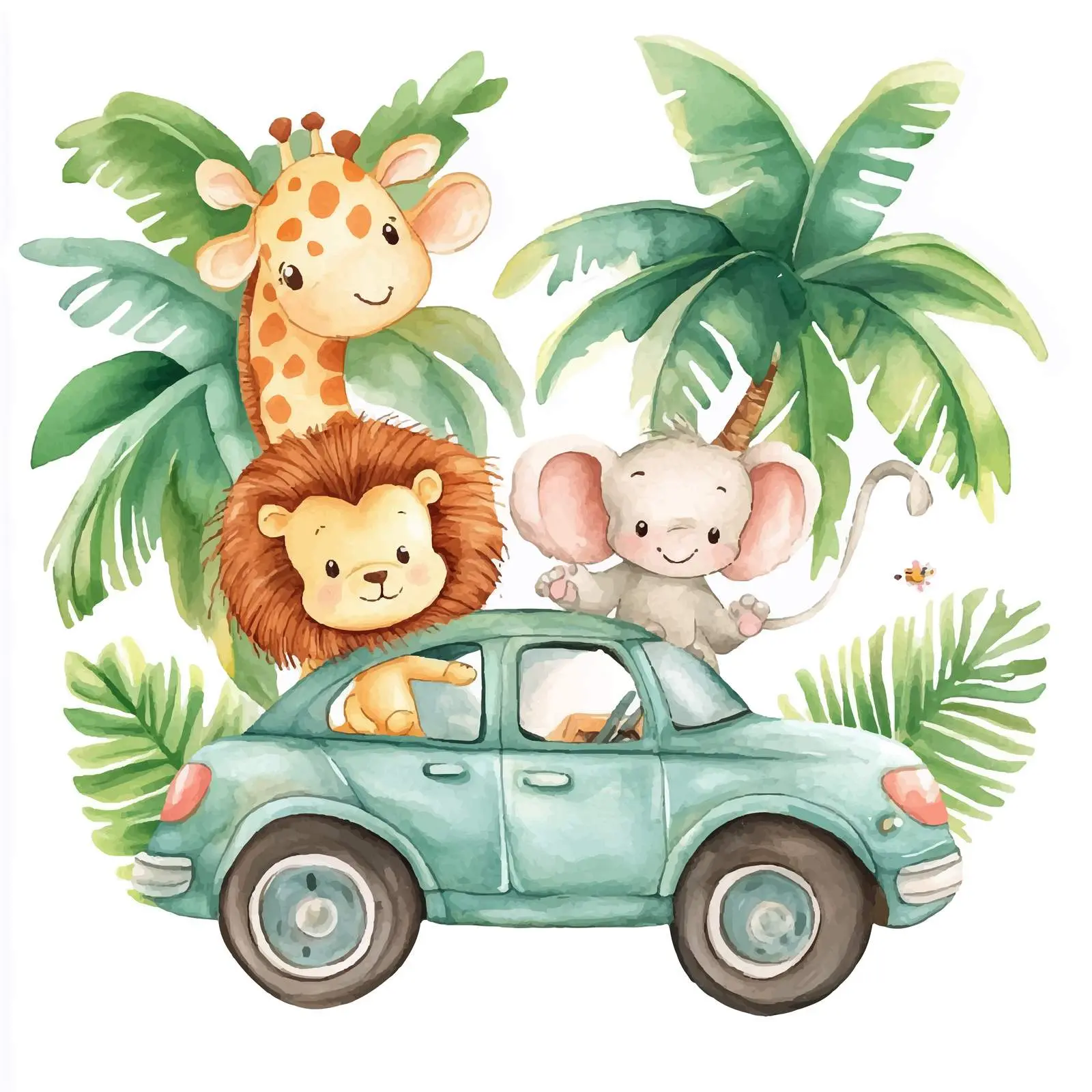 Tropical Animals Driving a Car Illustration — free download from Dotvec