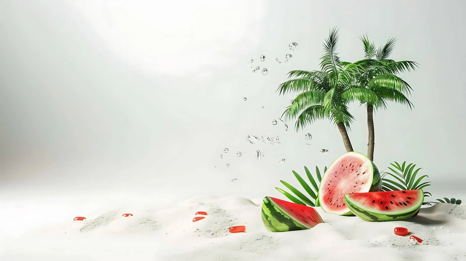 Tropical Beach Watermelon Palm Concept — free download from Dotvec