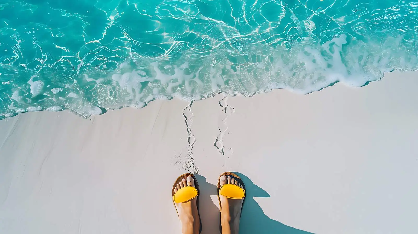 Tropical Beach with White Sand Footsteps — free download from Dotvec