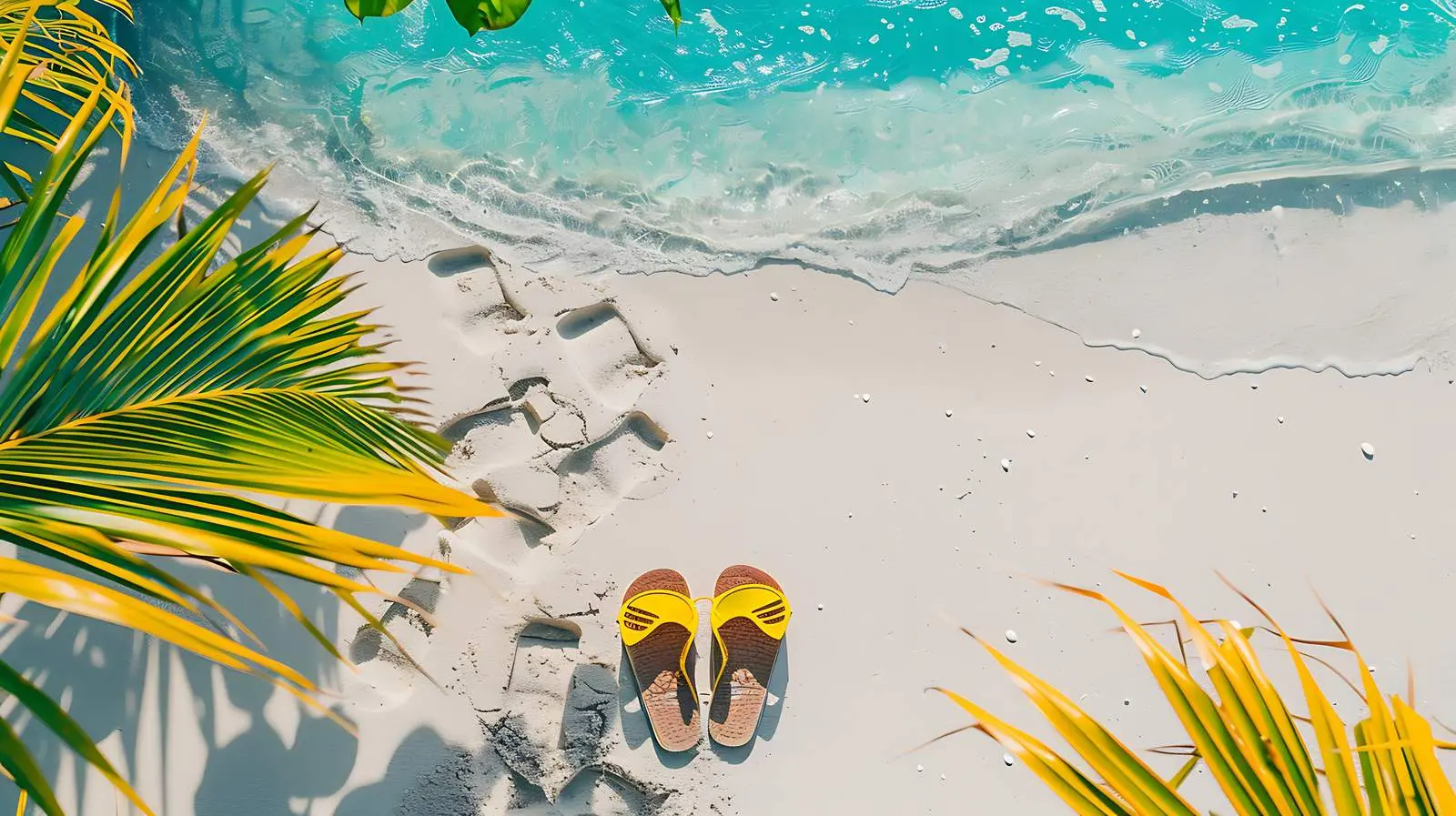 Tranquil White Sand Beach with Footsteps — free download from Dotvec