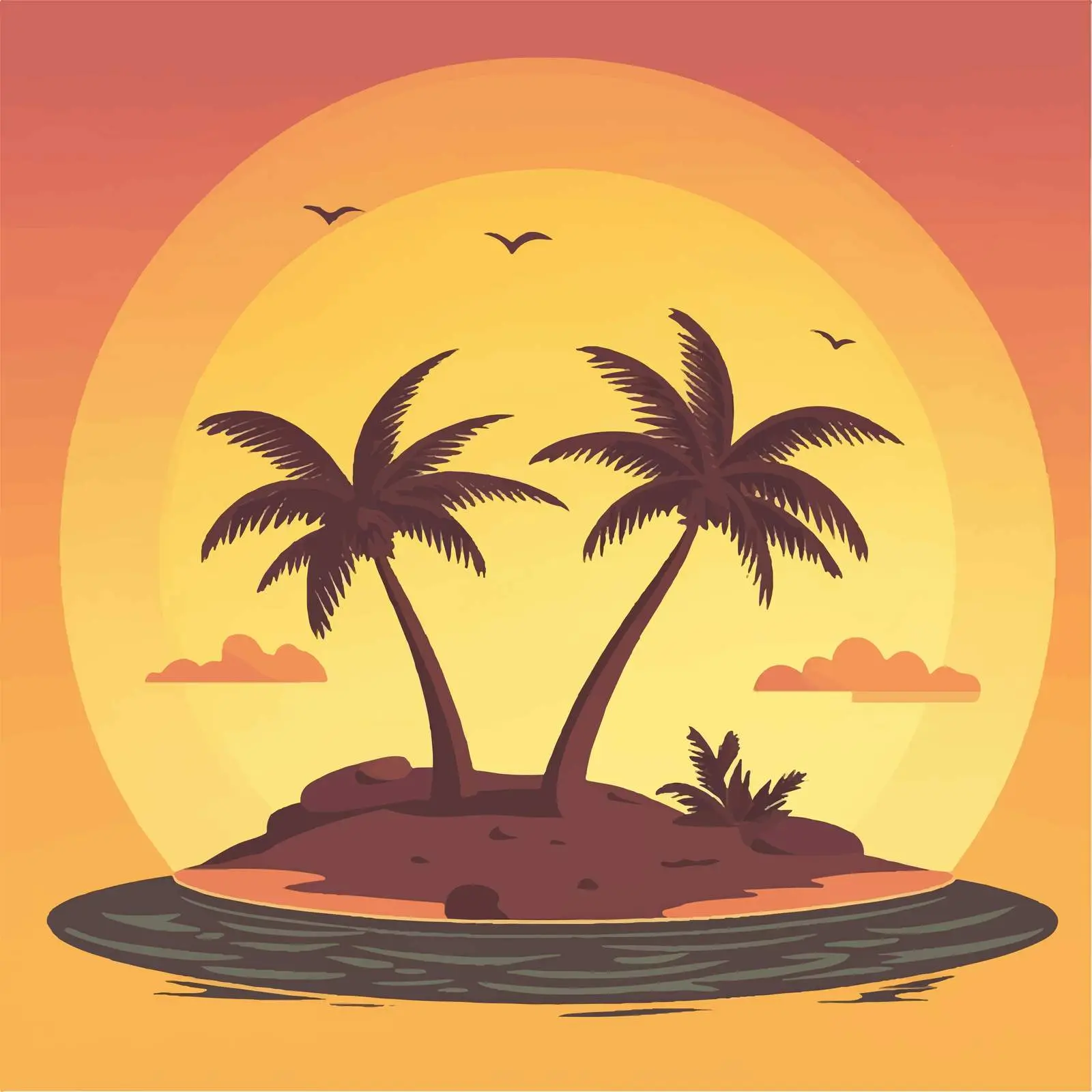 Tropical Island Sunset with Palm Tree Vector — free download from Dotvec