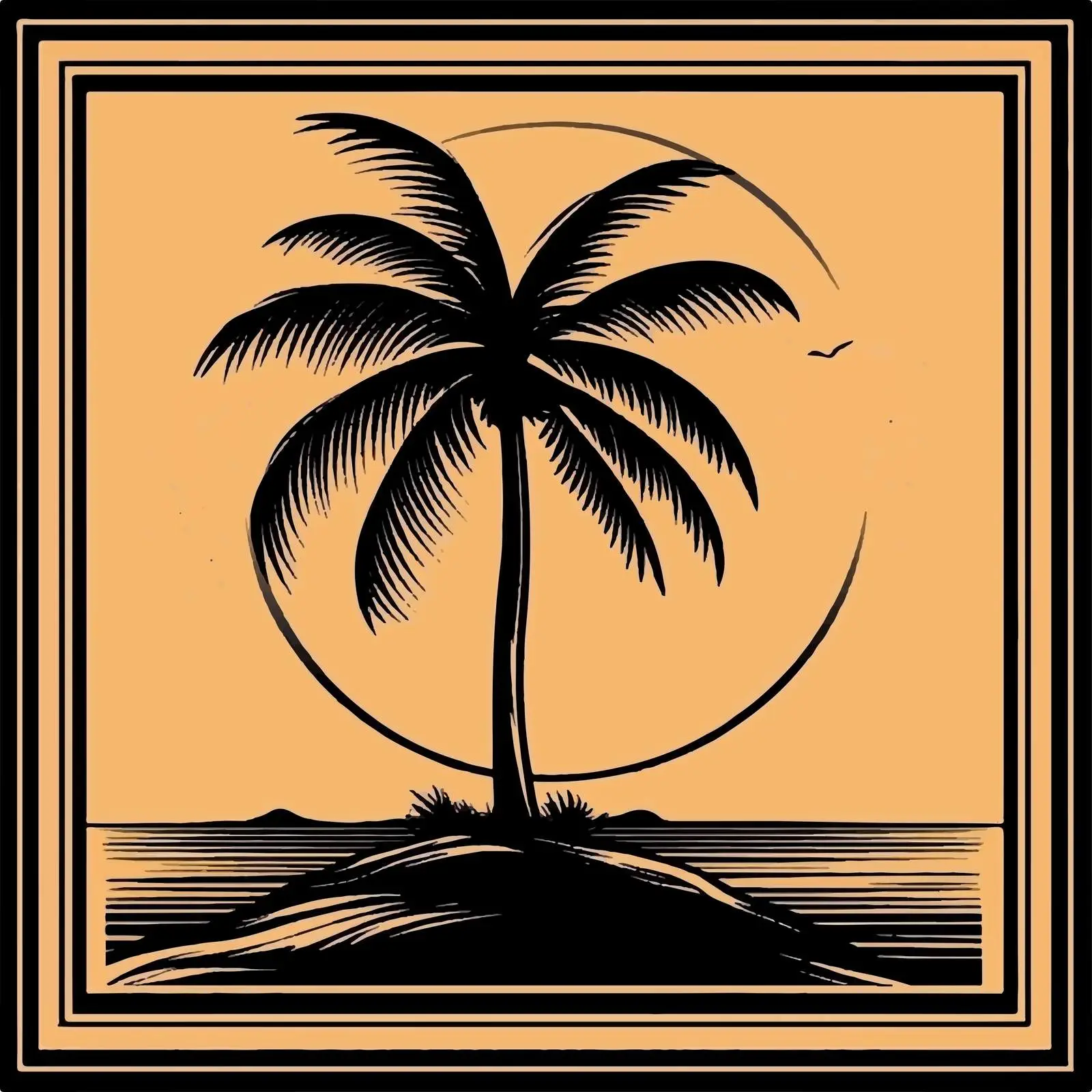 Tropical Island Sunset with Palm Tree Vector — free download from Dotvec