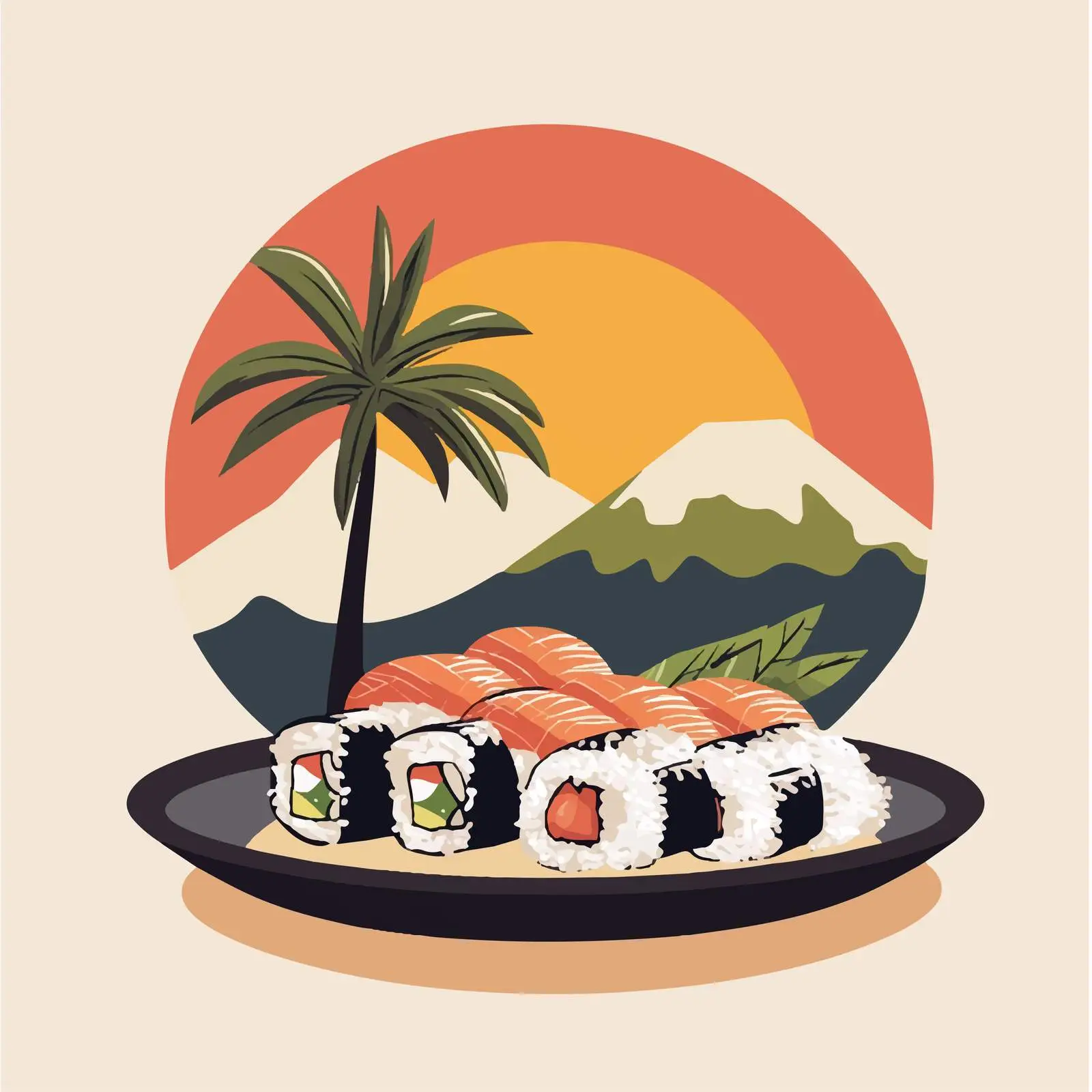 Tropical Island Sunset with Palm Tree Vector — free download from Dotvec