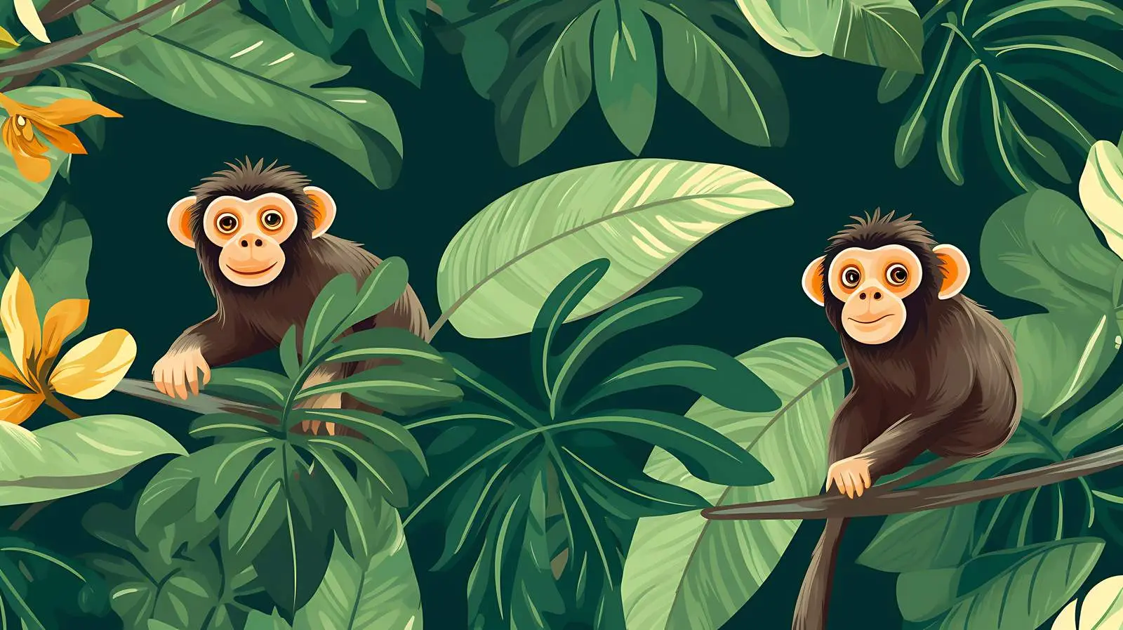 Tropical Monkeys Bananas Seamless Pattern — free download from Dotvec