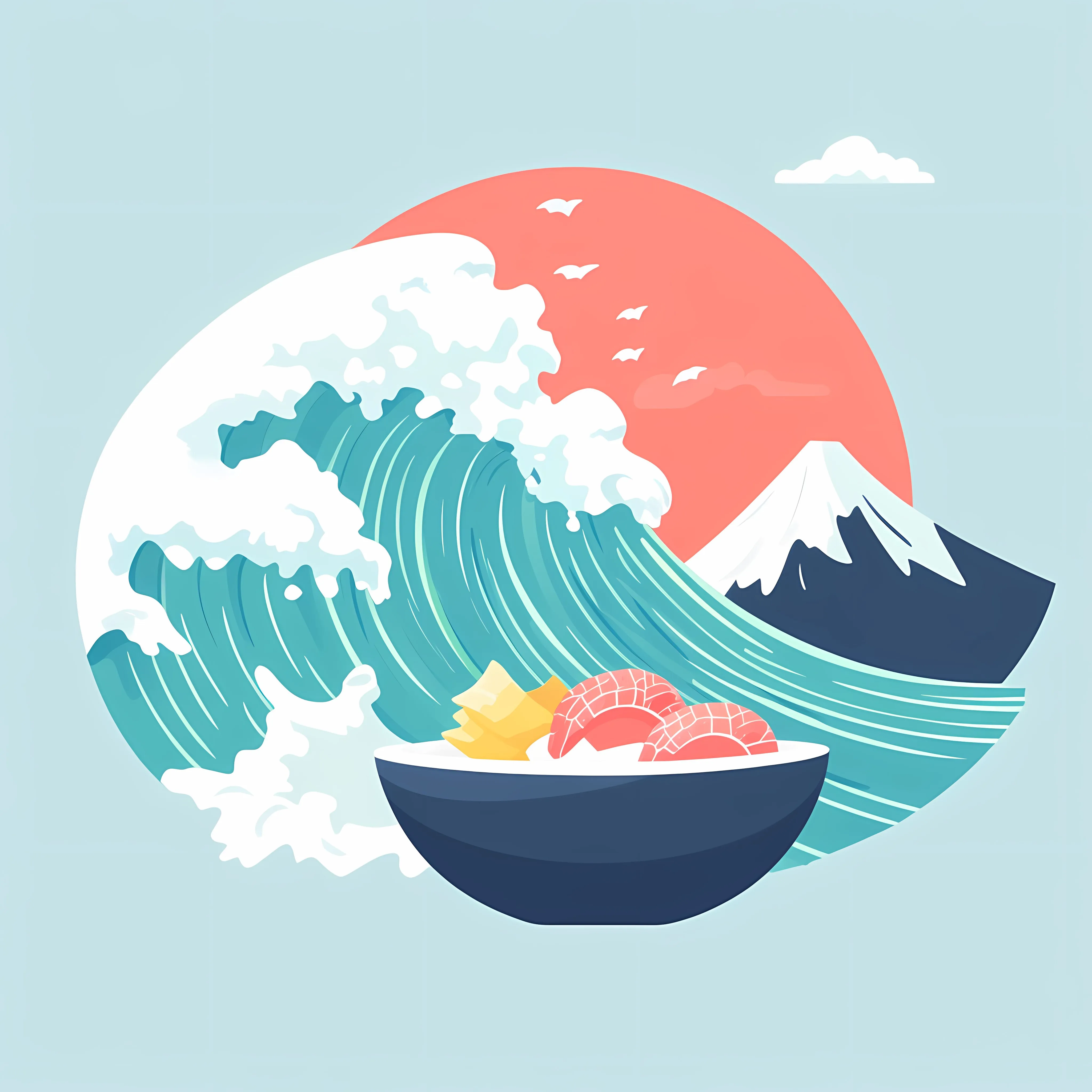 Tsunami Wave Background in Flat Cartoon Style – free ocean scenery image from Dotvec