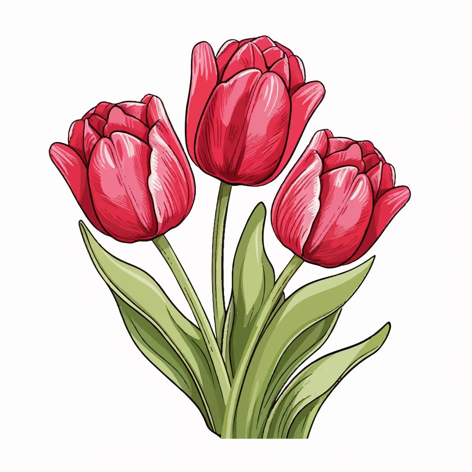 Tulip Flower Line Vector Illustration on White Background — free download from Dotvec