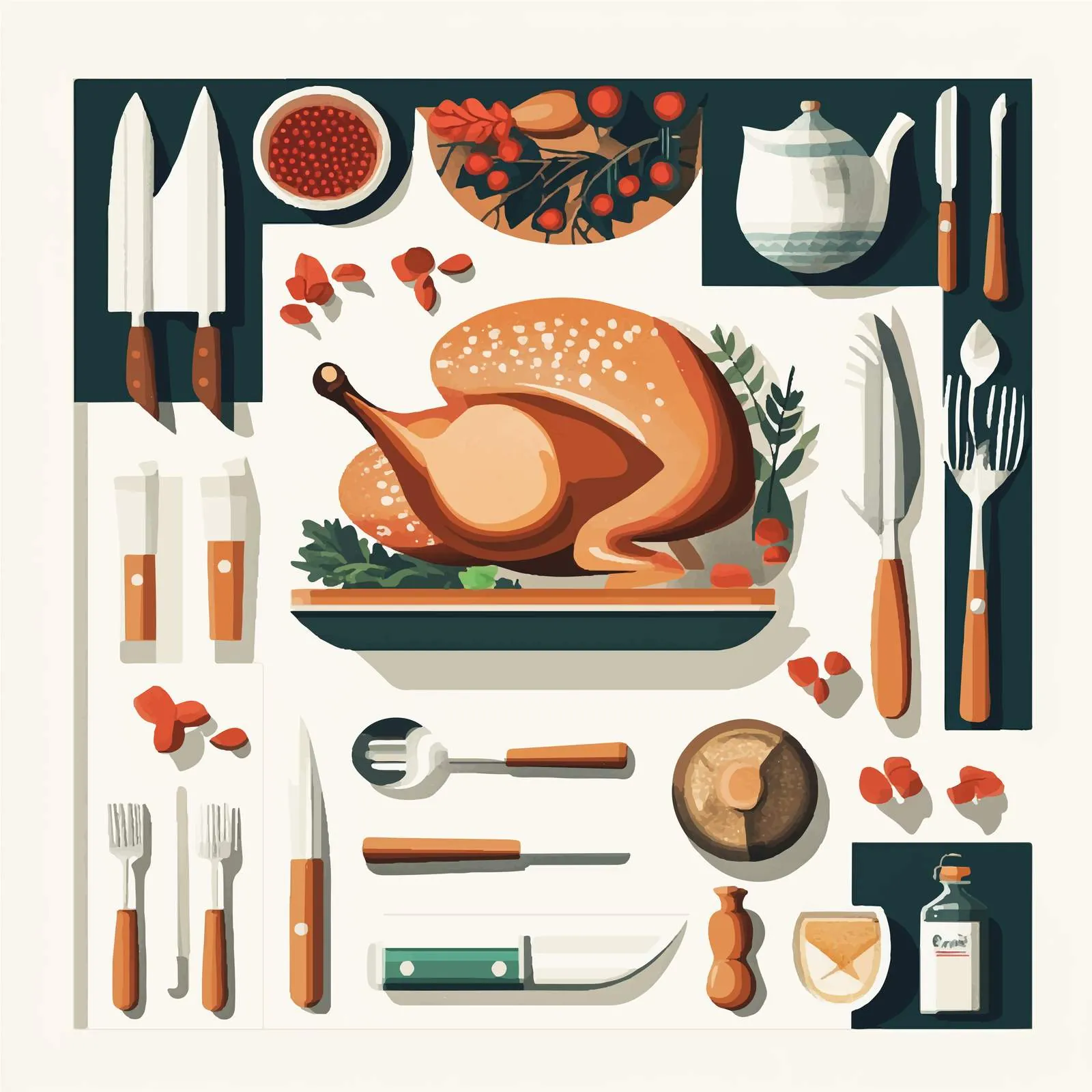 Thanksgiving Turkey and Icons Vector Illustration – free thanksgiving table image from Dotvec