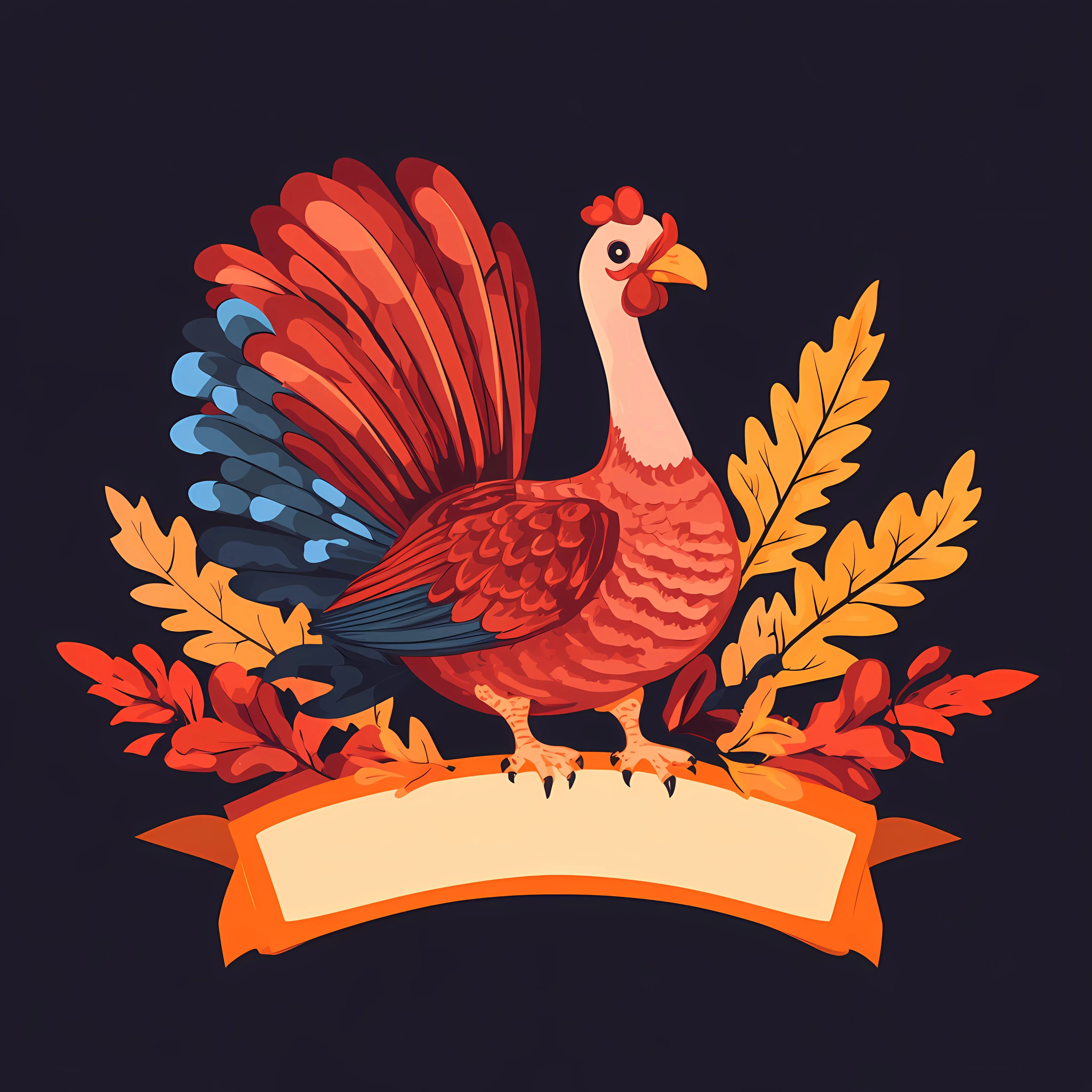 Thanksgiving Turkey Ribbon and Leaves Vector Design — free download from Dotvec