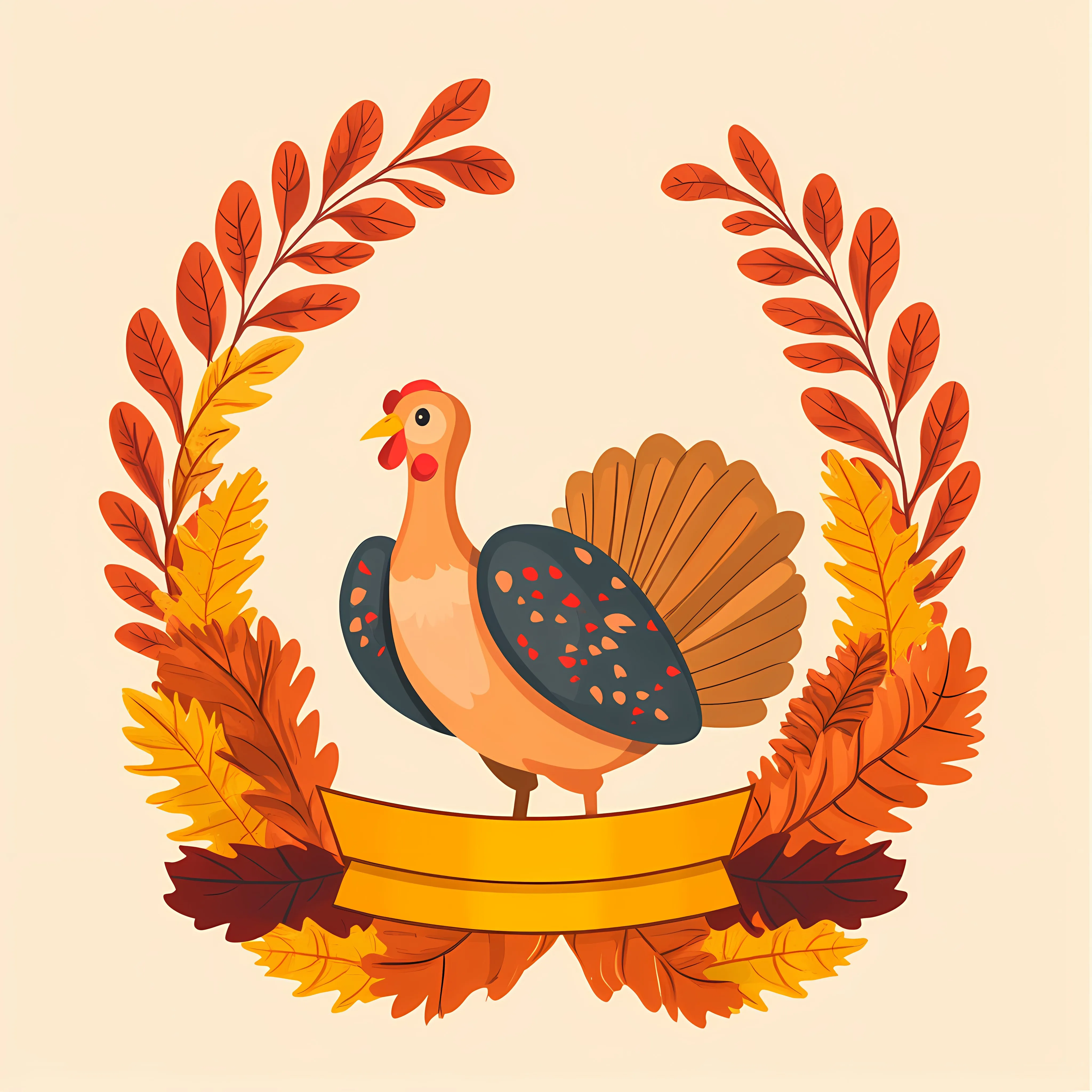 Thanksgiving Day Turkey Ribbon and Leaves Design – free grateful image from Dotvec