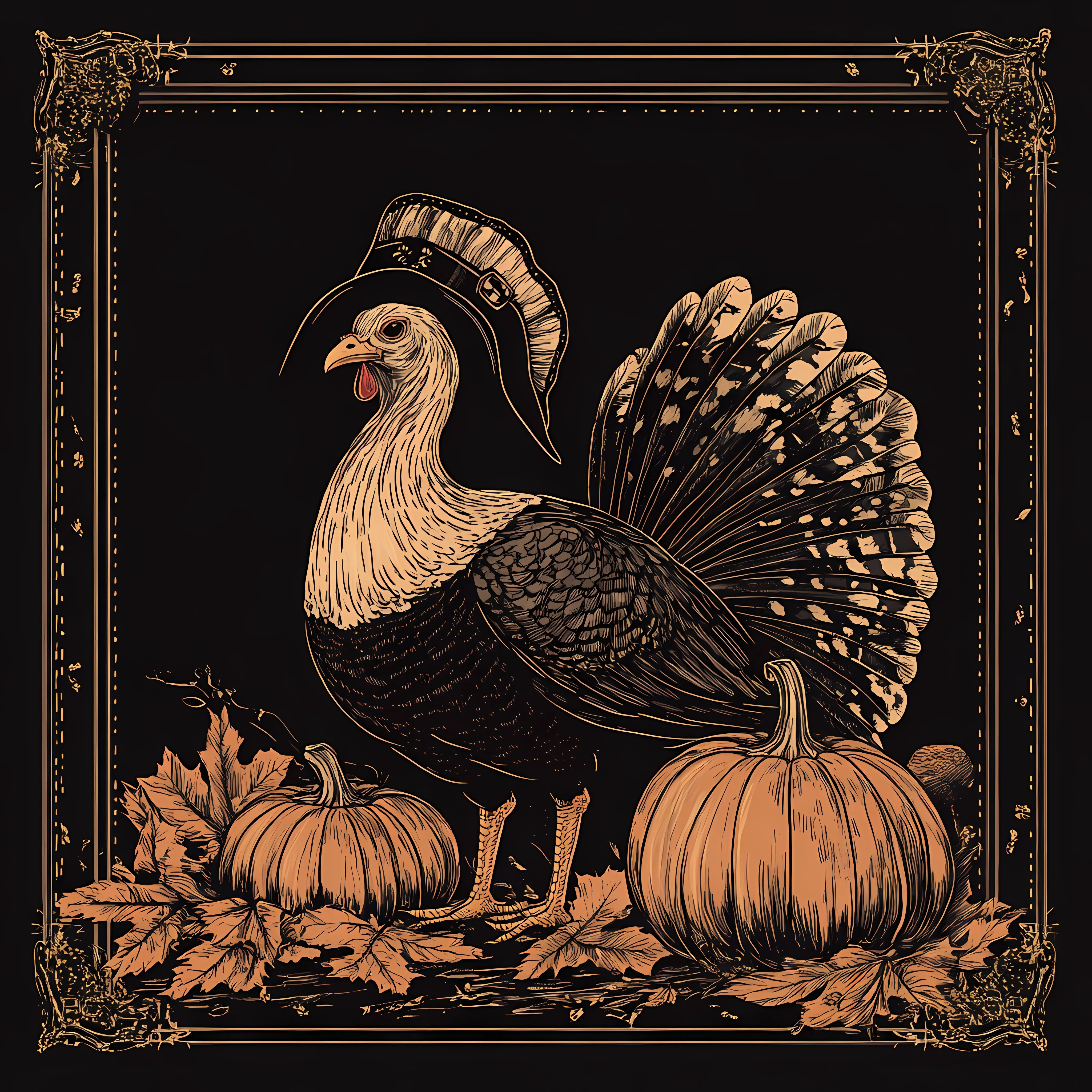 Thanksgiving Turkey with Pumpkins and Pilgrim Hat — free download from Dotvec