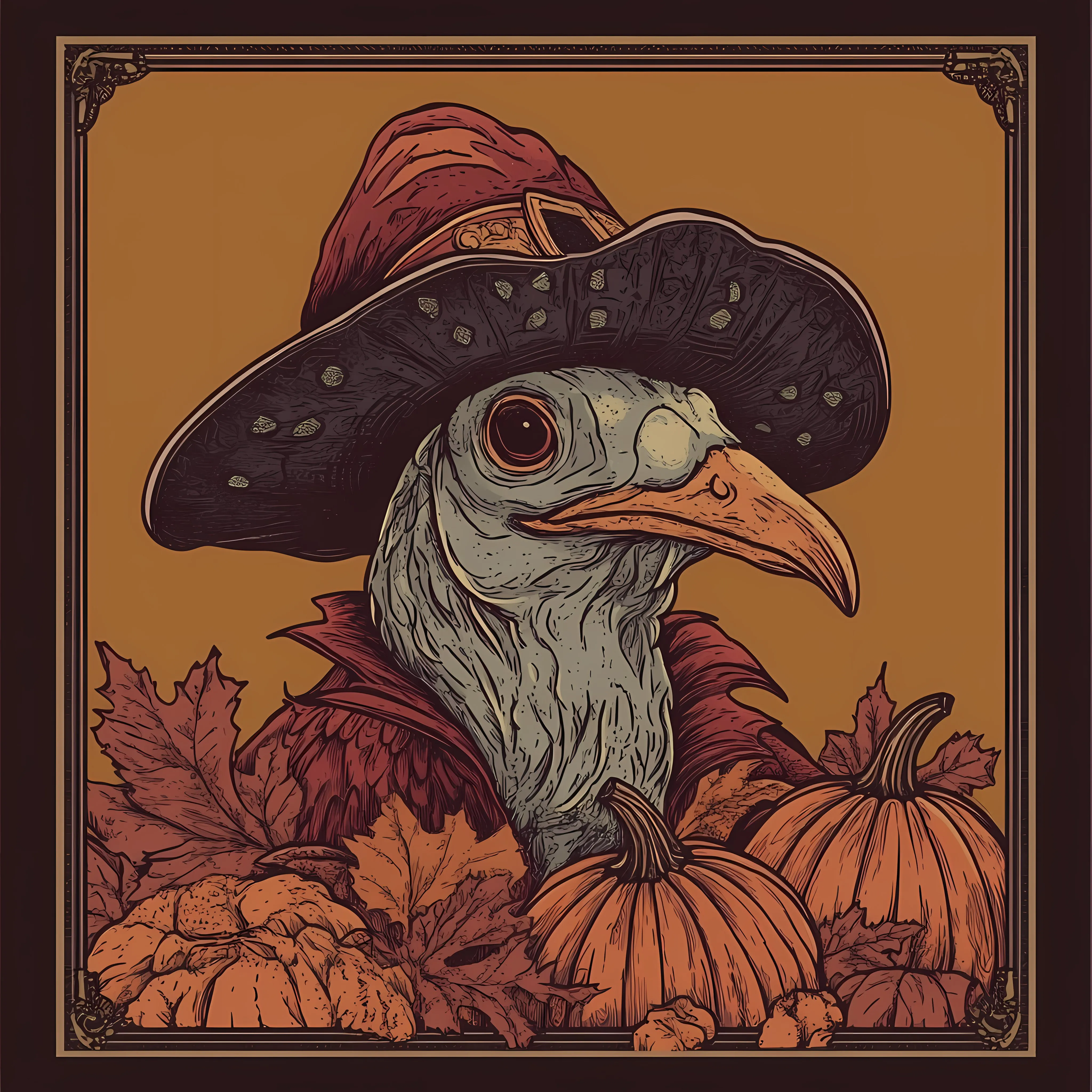 Thanksgiving Turkey with Pumpkins and Pilgrim Hat — free download from Dotvec