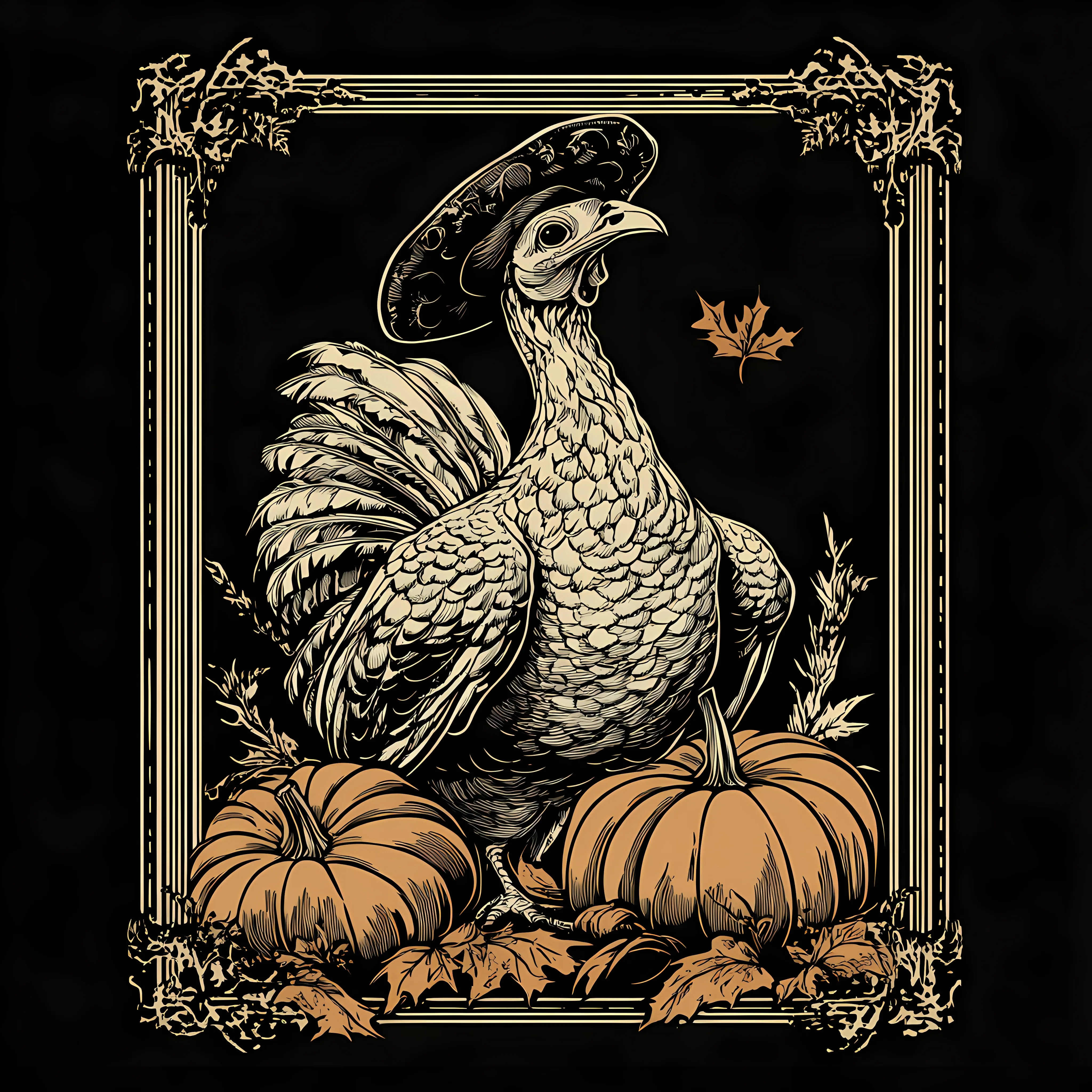 Thanksgiving Turkey with Pumpkins and Pilgrim Hat — free download from Dotvec