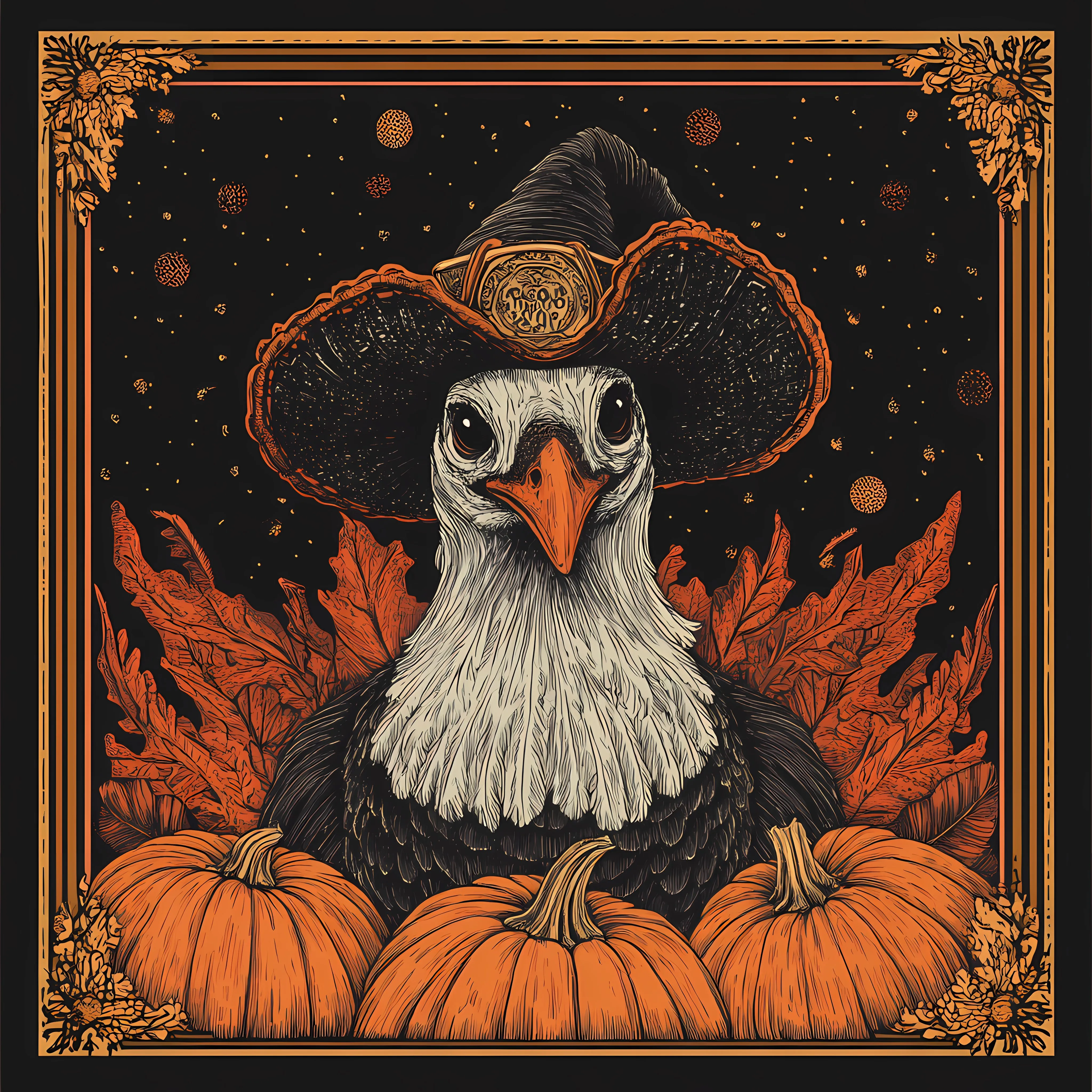 Thanksgiving Day Turkey with Pumpkins and Pilgrim Hat — free download from Dotvec