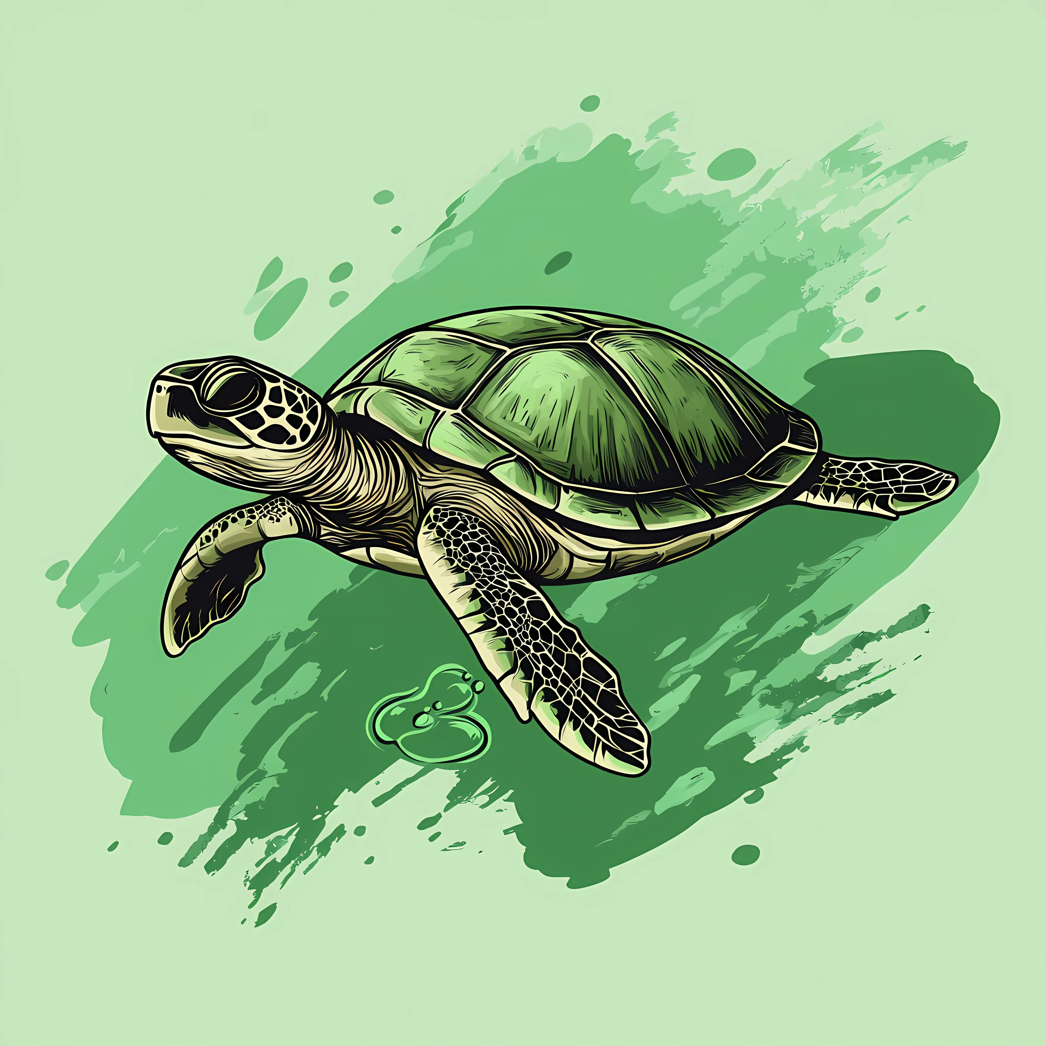 Hand-Drawn Turtle Sketch on Green Background — free download from Dotvec