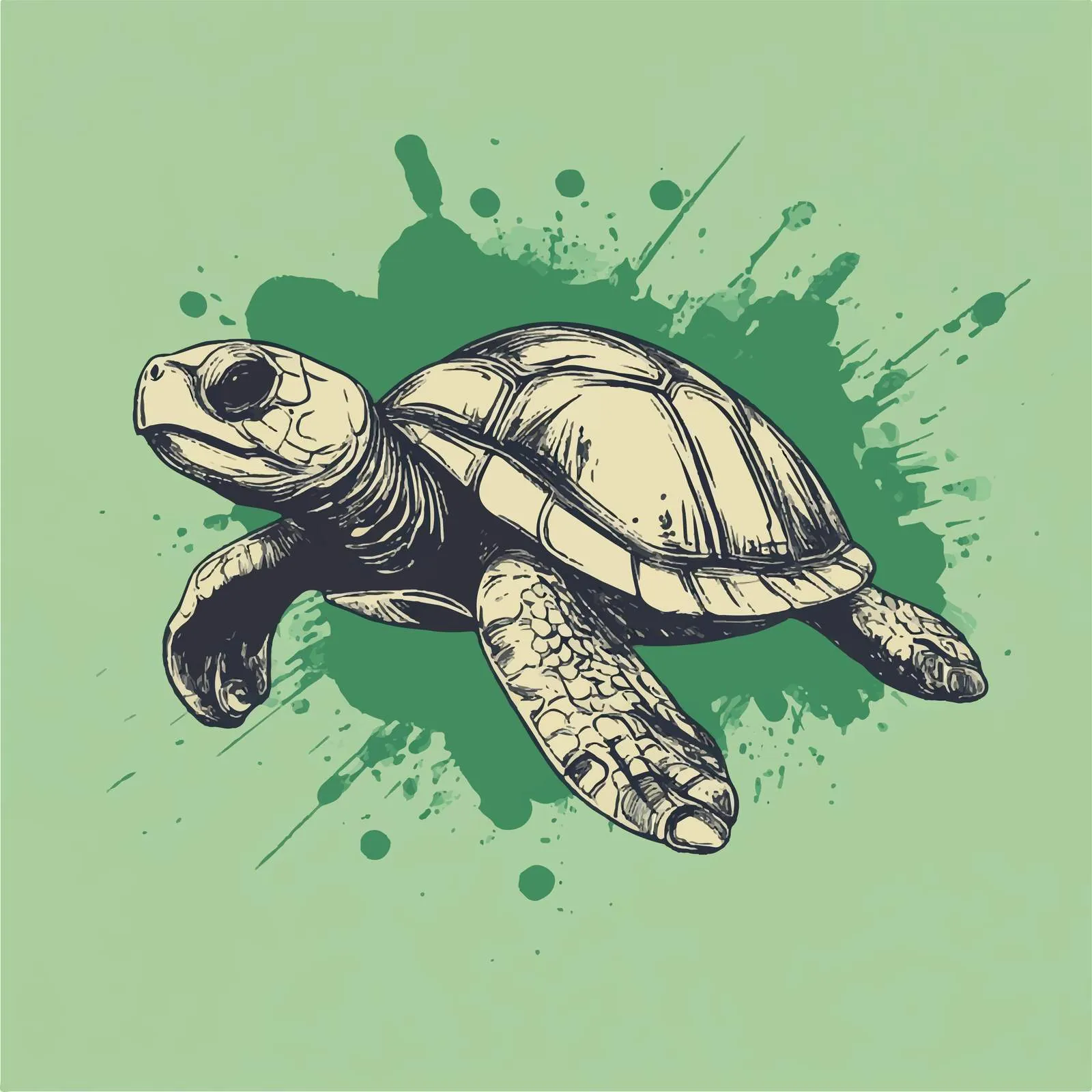Hand-Drawn Turtle Sketch on Green Background — free download from Dotvec