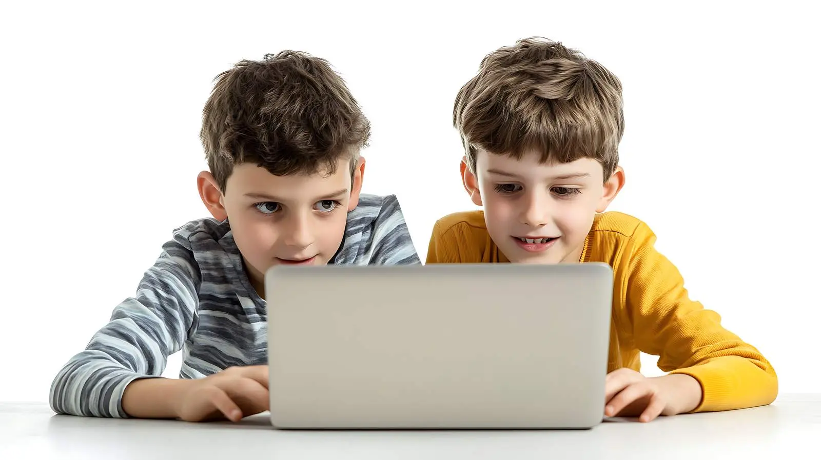 Boys Using Laptop Together on White Background – free knowledge image from Dotvec
