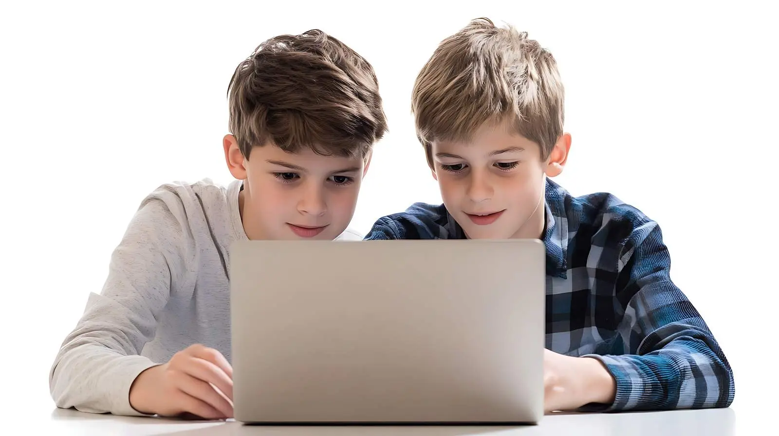 Boys Engaged with Laptop on White Background — free download from Dotvec