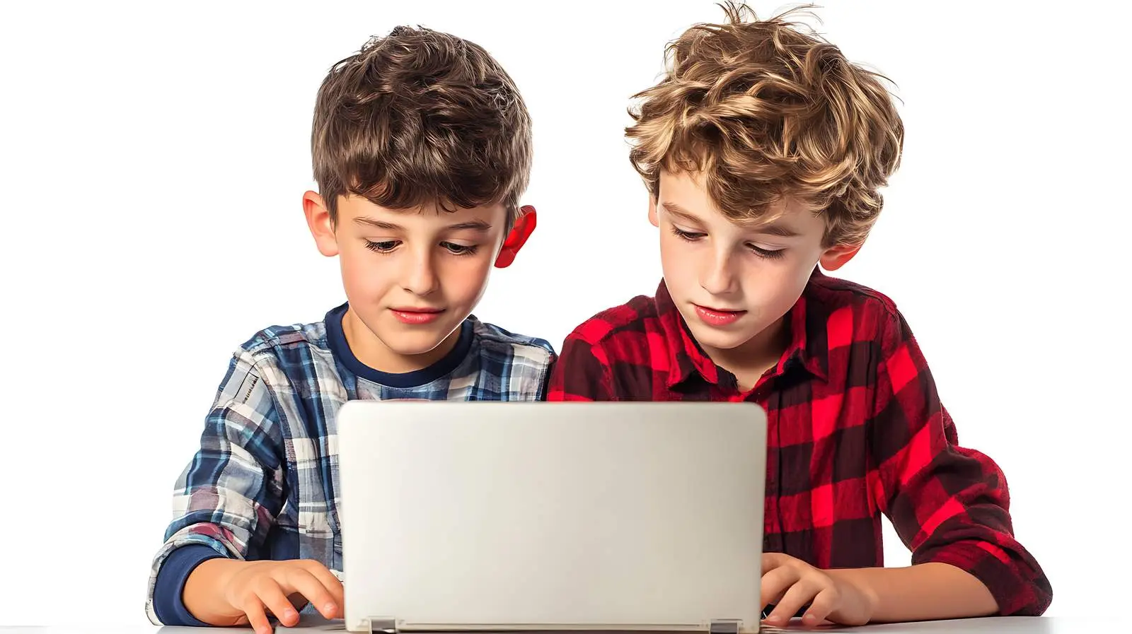 Boys Engaged with Laptop on White Background — free download from Dotvec