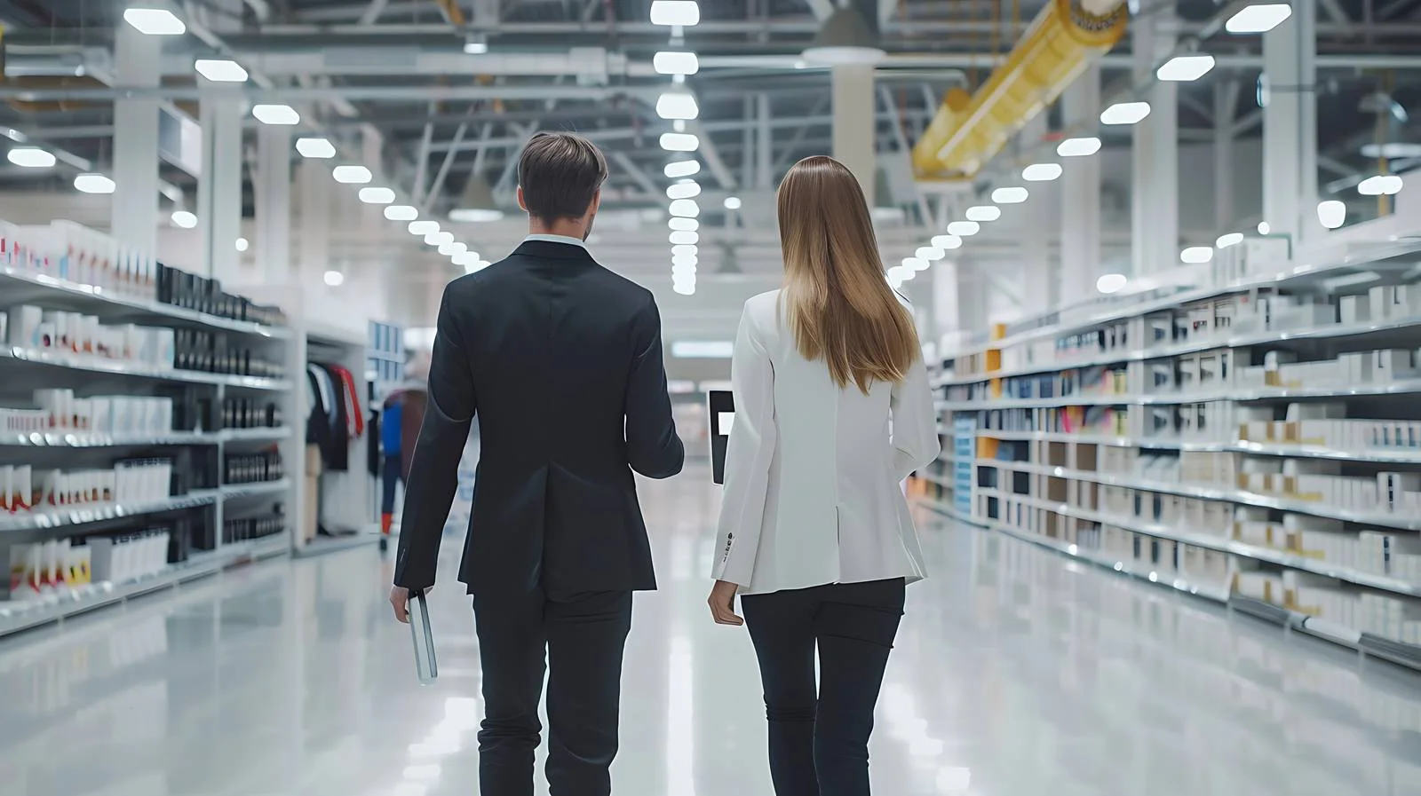 Two Businesspeople Walking Shop Floor Together — free download from Dotvec