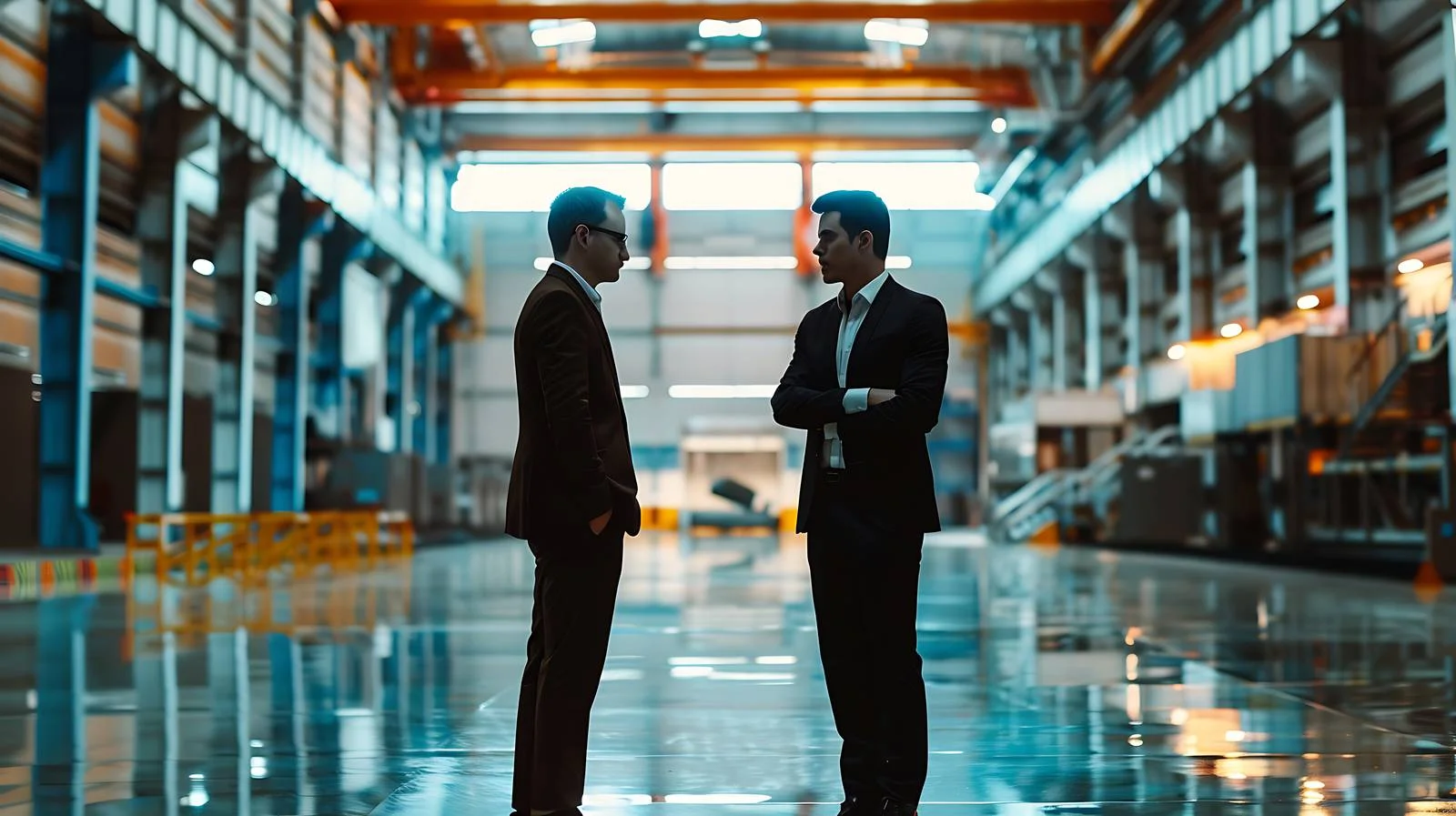 Corporate executives discussing at isolated factory — free download from Dotvec