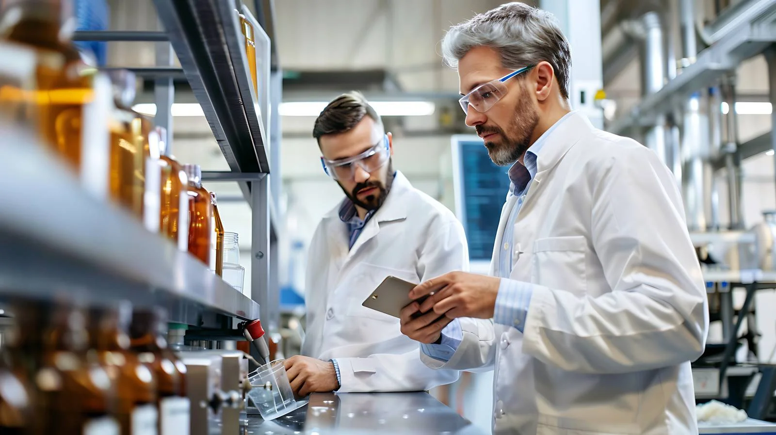 Businessmen Analyzing Product in Factory Setting — free download from Dotvec