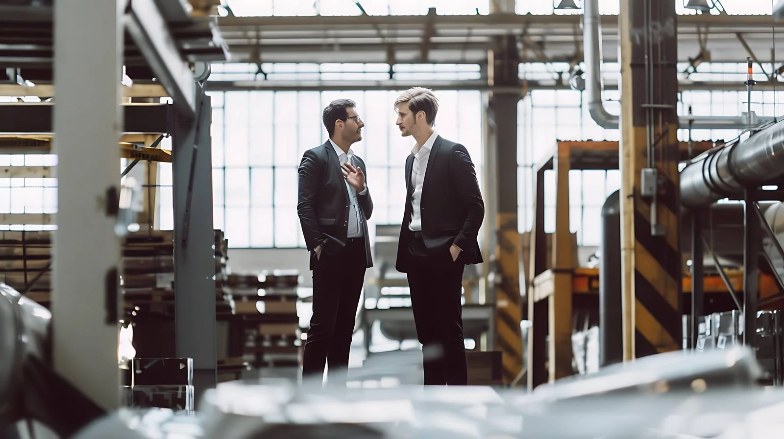 Businessmen Discussion in Isolated Factory Setting — free download from Dotvec