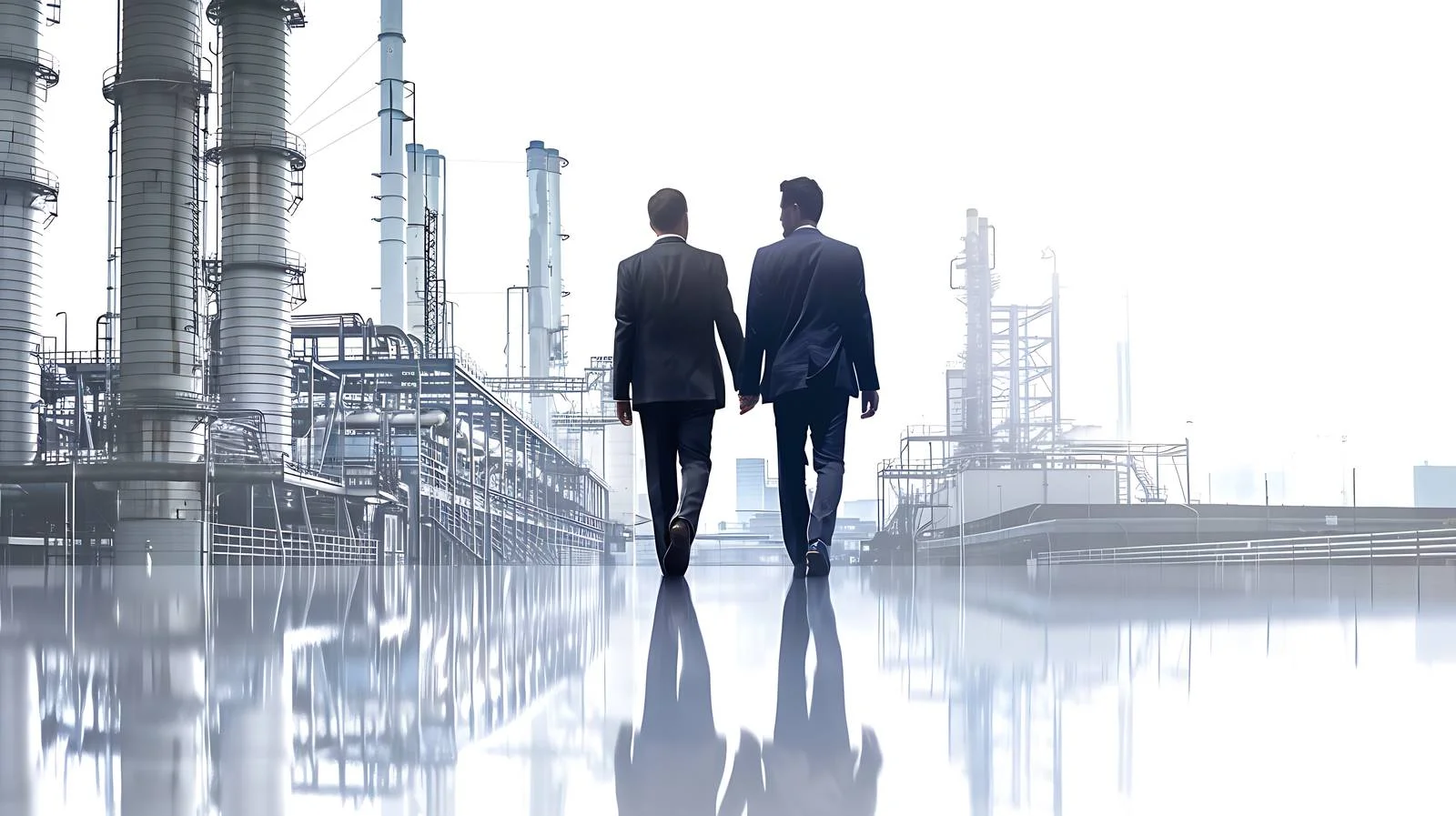 Businessmen discussing in factory setting — free download from Dotvec