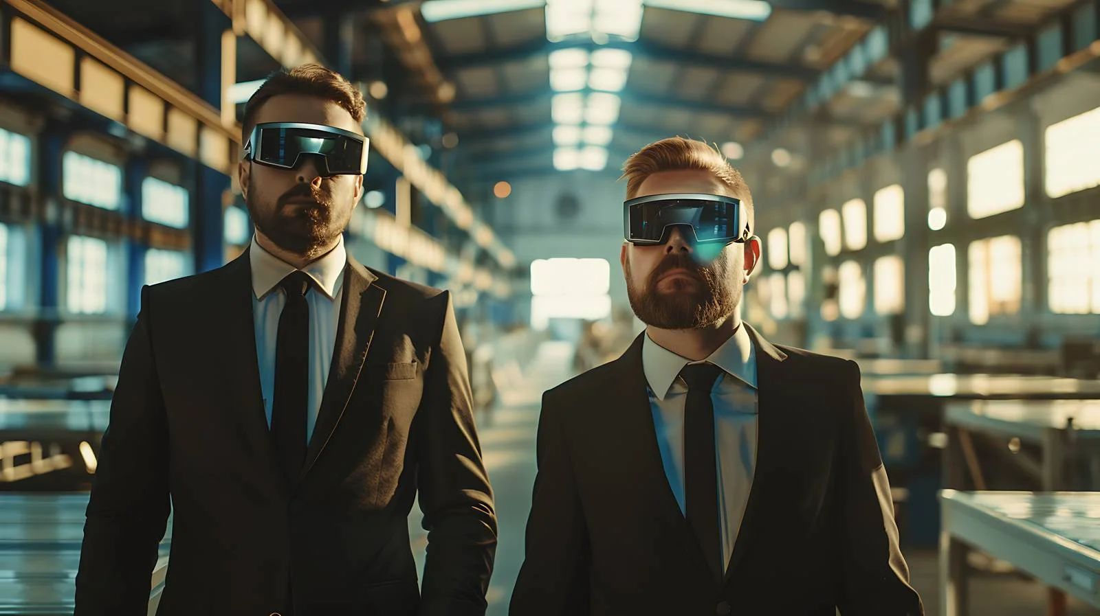 Businessmen in Modern Factory with AR Glasses — free download from Dotvec