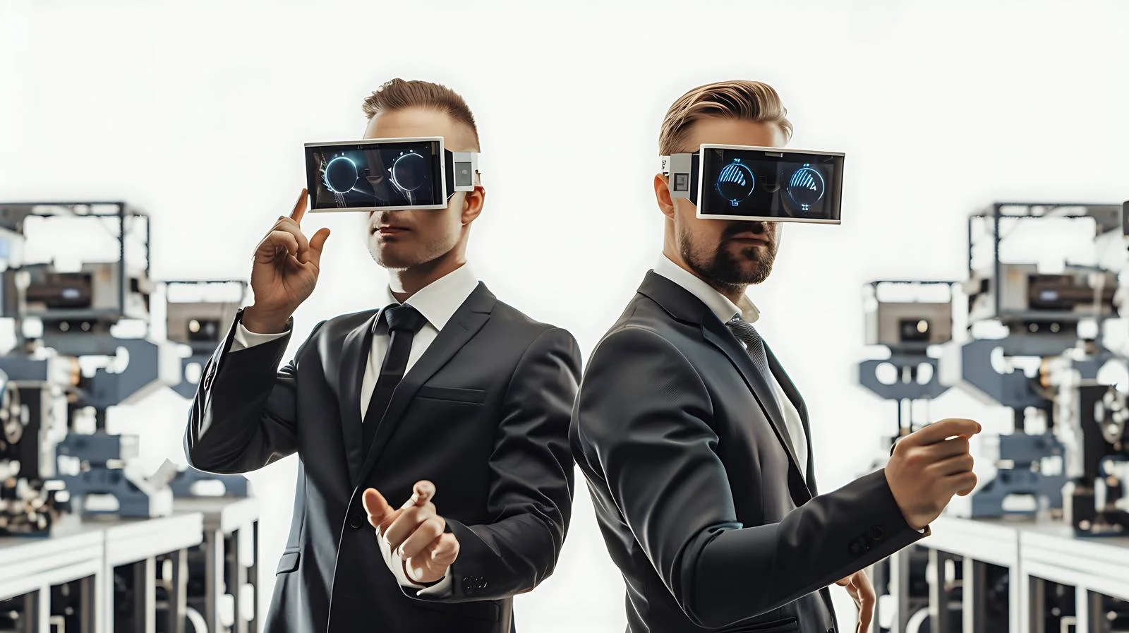 Businessmen with AR Glasses in Modern Factory — free download from Dotvec