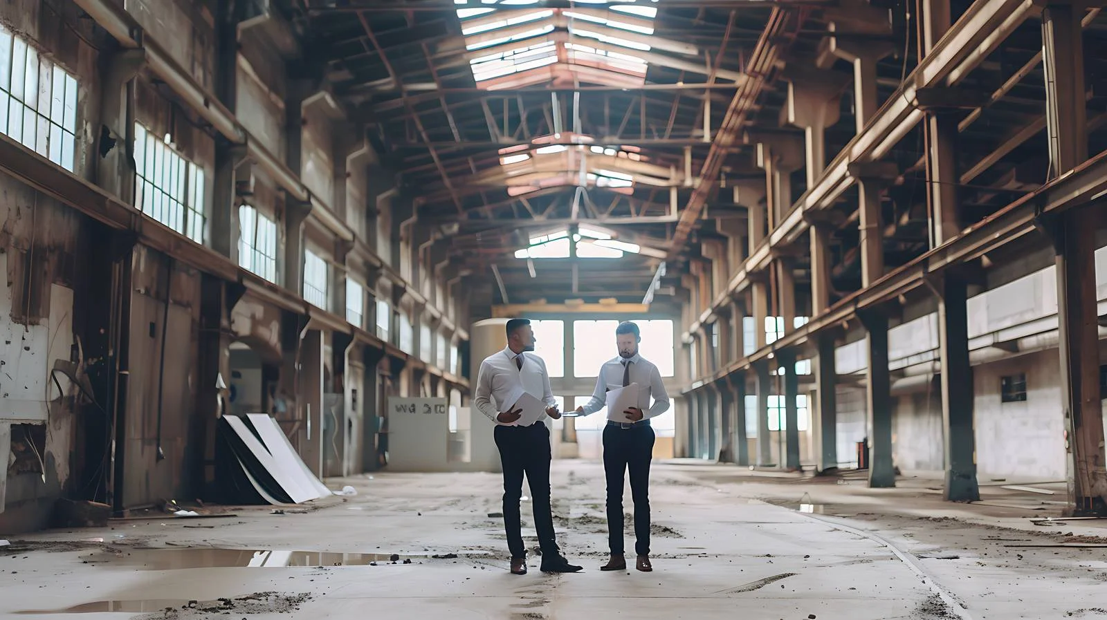 Corporate executives discussing paperwork in historic setting — free download from Dotvec