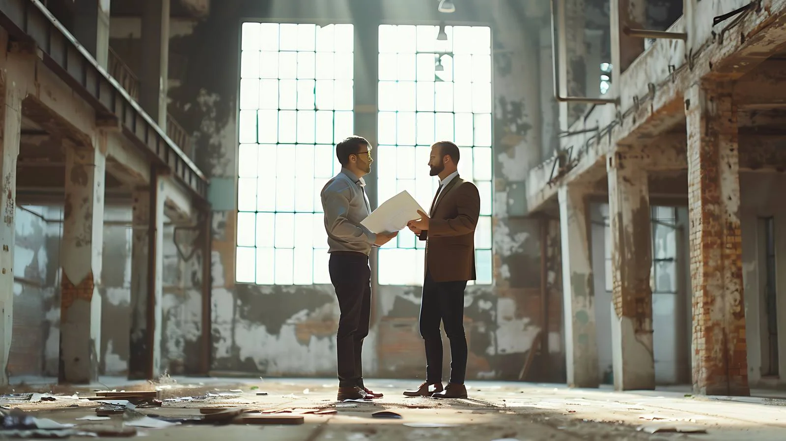 Businessmen Discussing Documents in Industrial Setting — free download from Dotvec