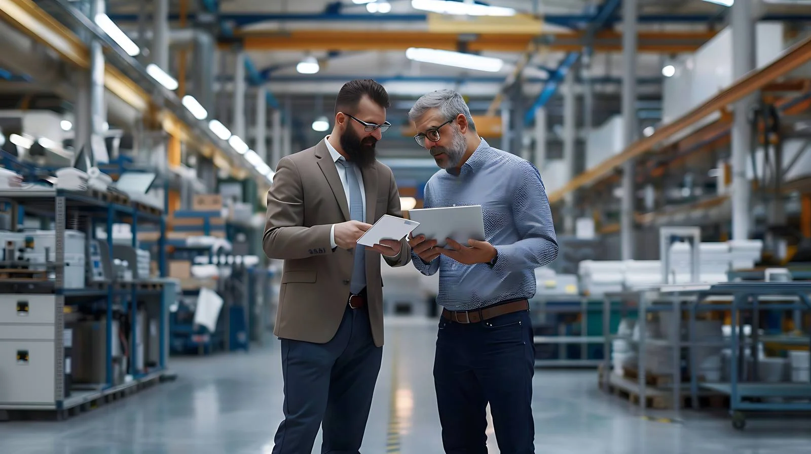 Businessmen in Factory with Tablet — free download from Dotvec