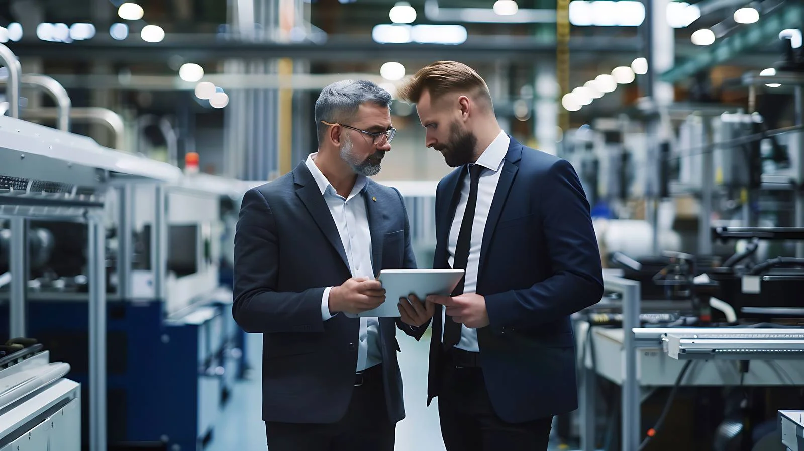 Businessmen Discussing on Factory Shop Floor — free download from Dotvec