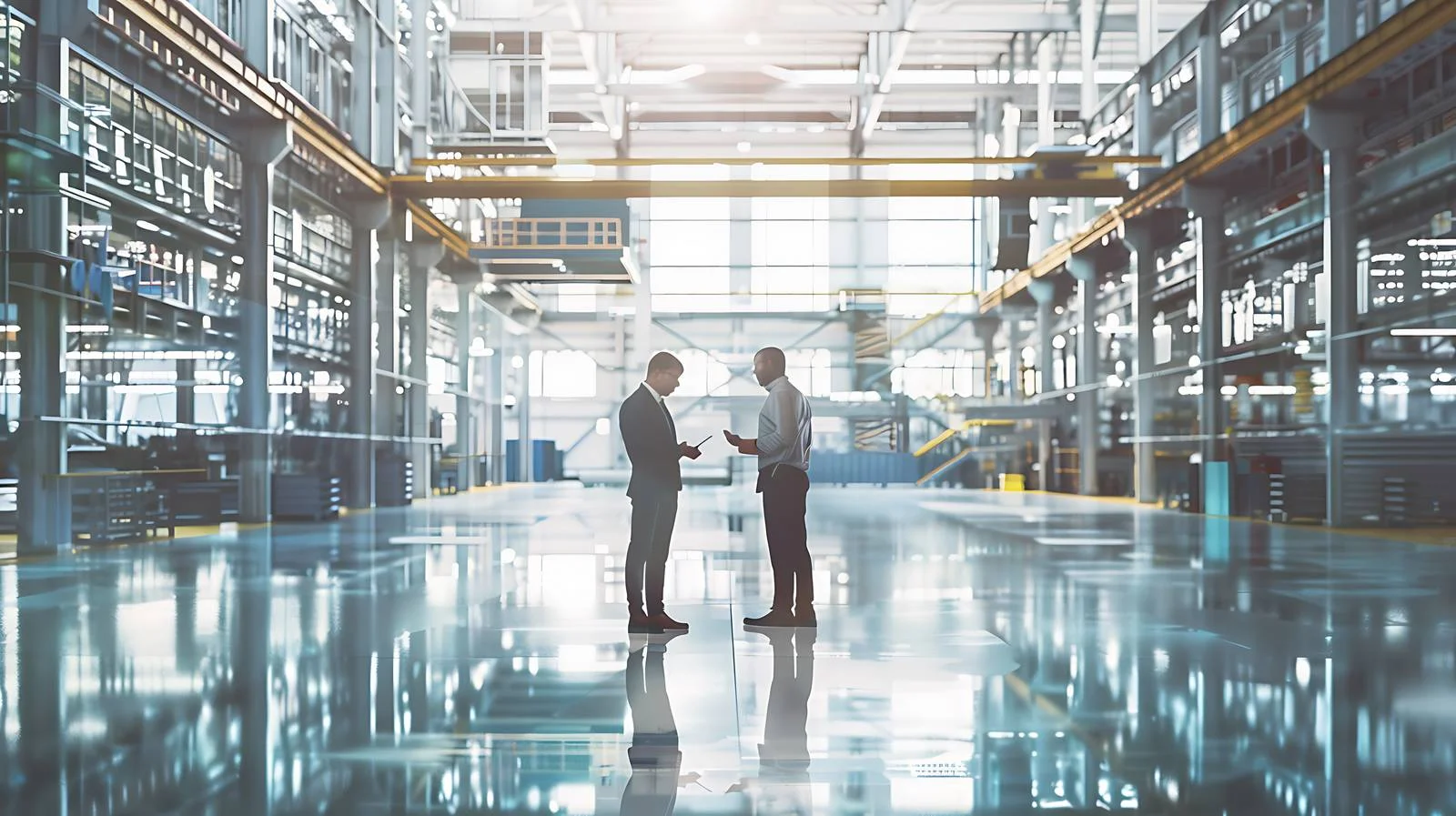 Corporate Executives Discussing Plans in Industrial Setting — free download from Dotvec