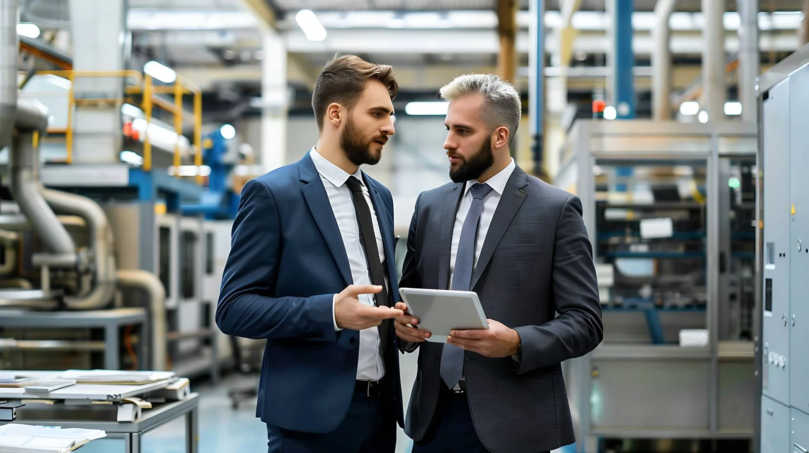 Professional Discussion in Modern Factory Setting — free download from Dotvec