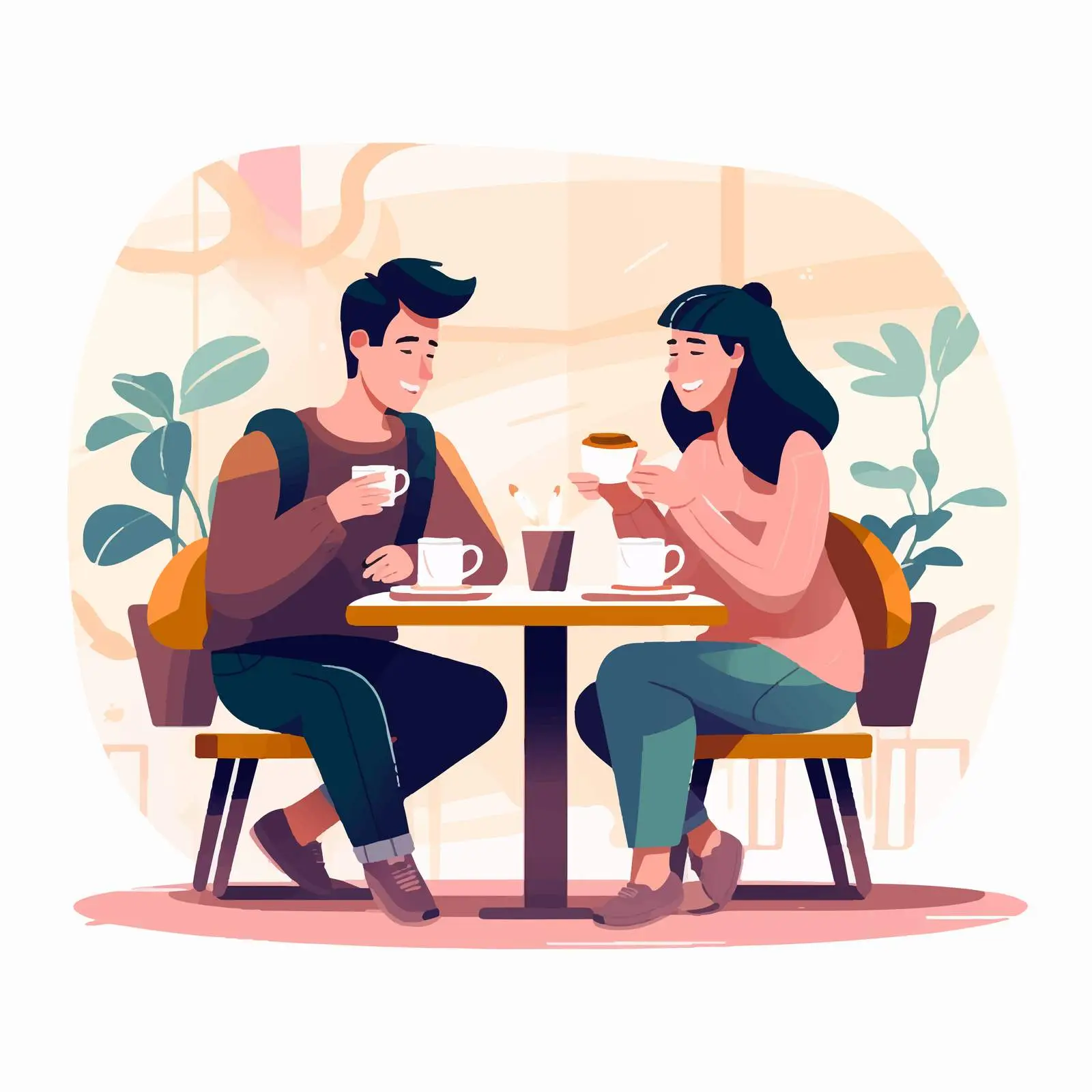 Cartoon Couple Enjoying Coffee at Food Court — free download from Dotvec
