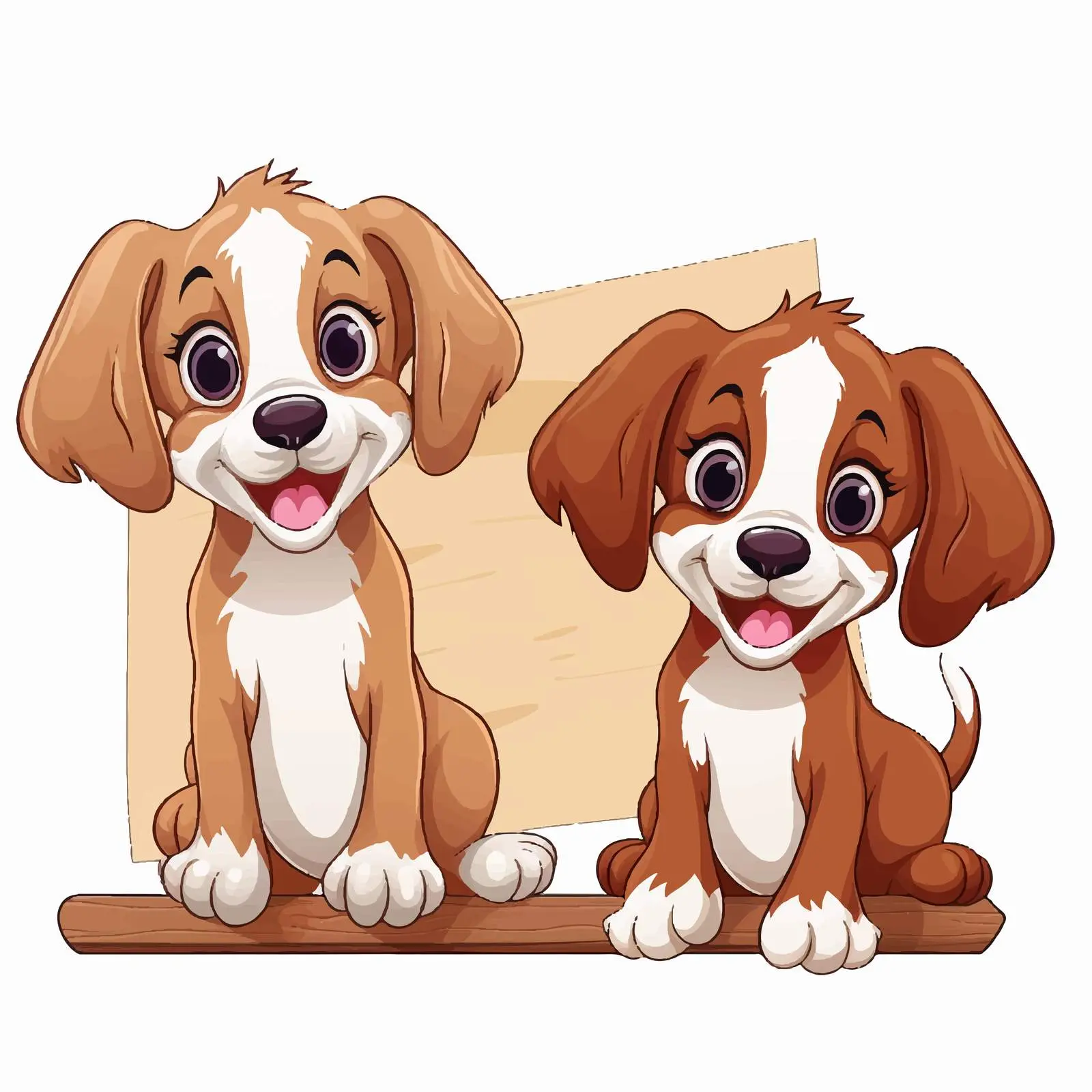 Cartoon Dogs with Blank Wooden Sign Vector — free download from Dotvec