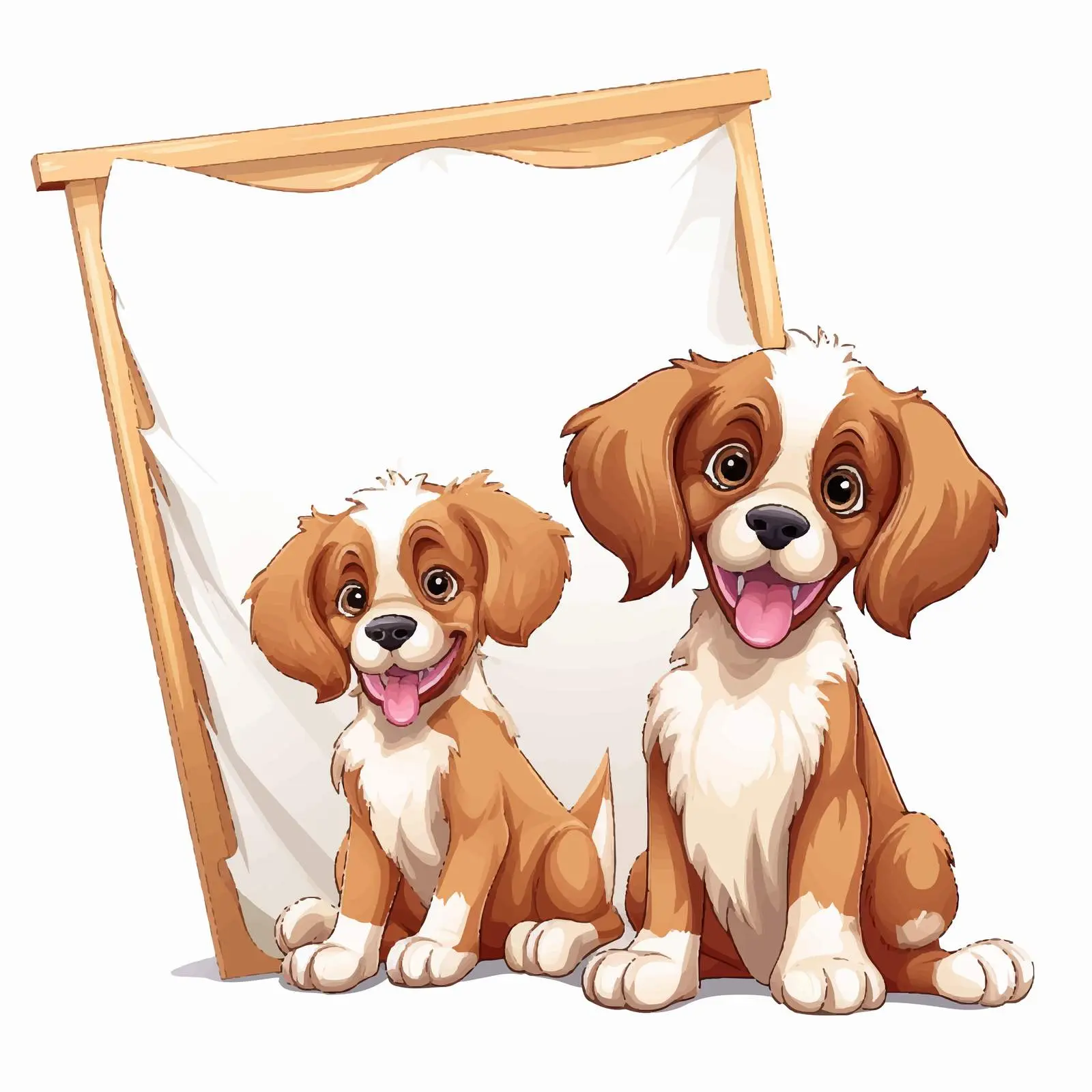 Two Cartoon Dogs with Wooden Sign Vector Art — free download from Dotvec