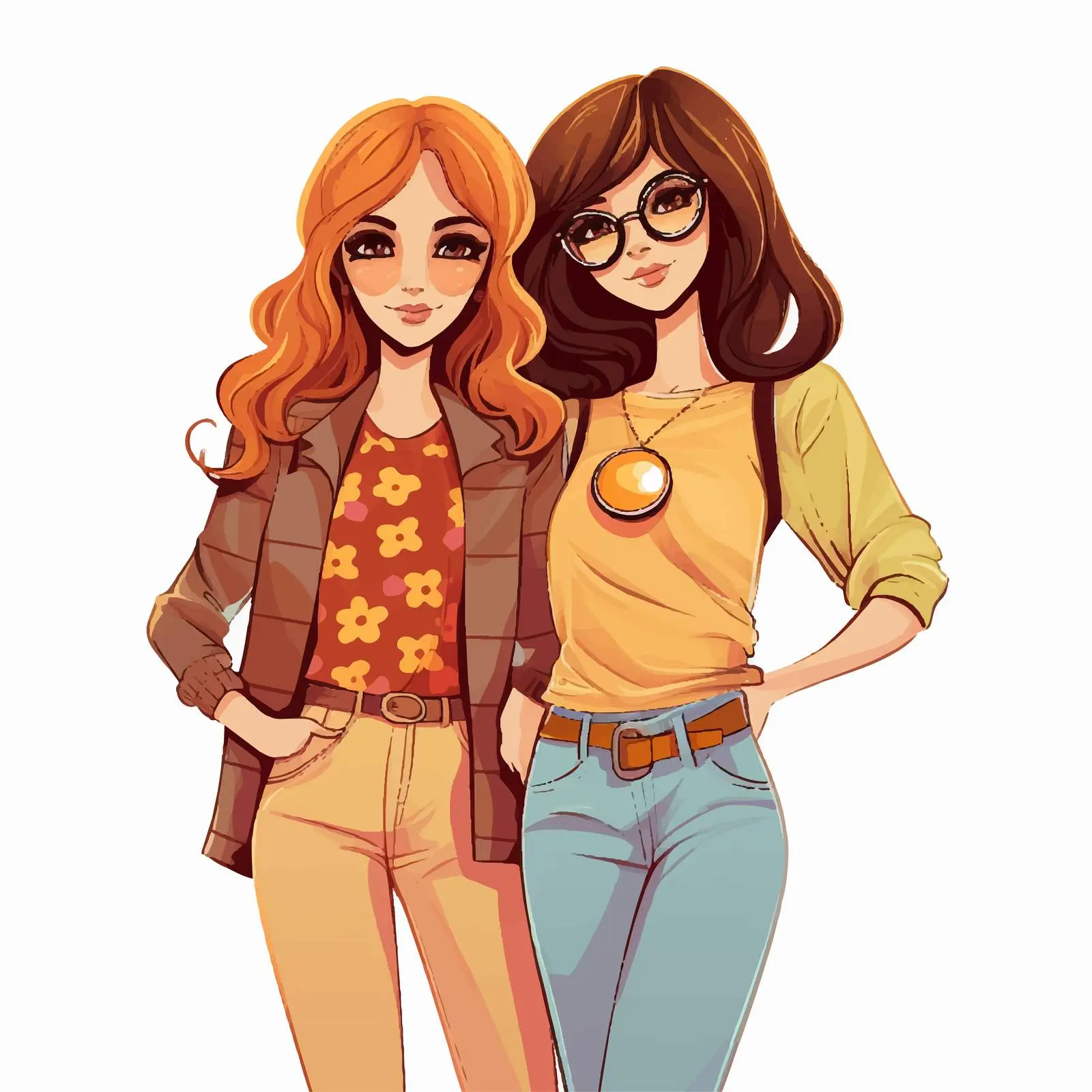 Vintage 70s Cartoon Girls Vector Illustration — free download from Dotvec