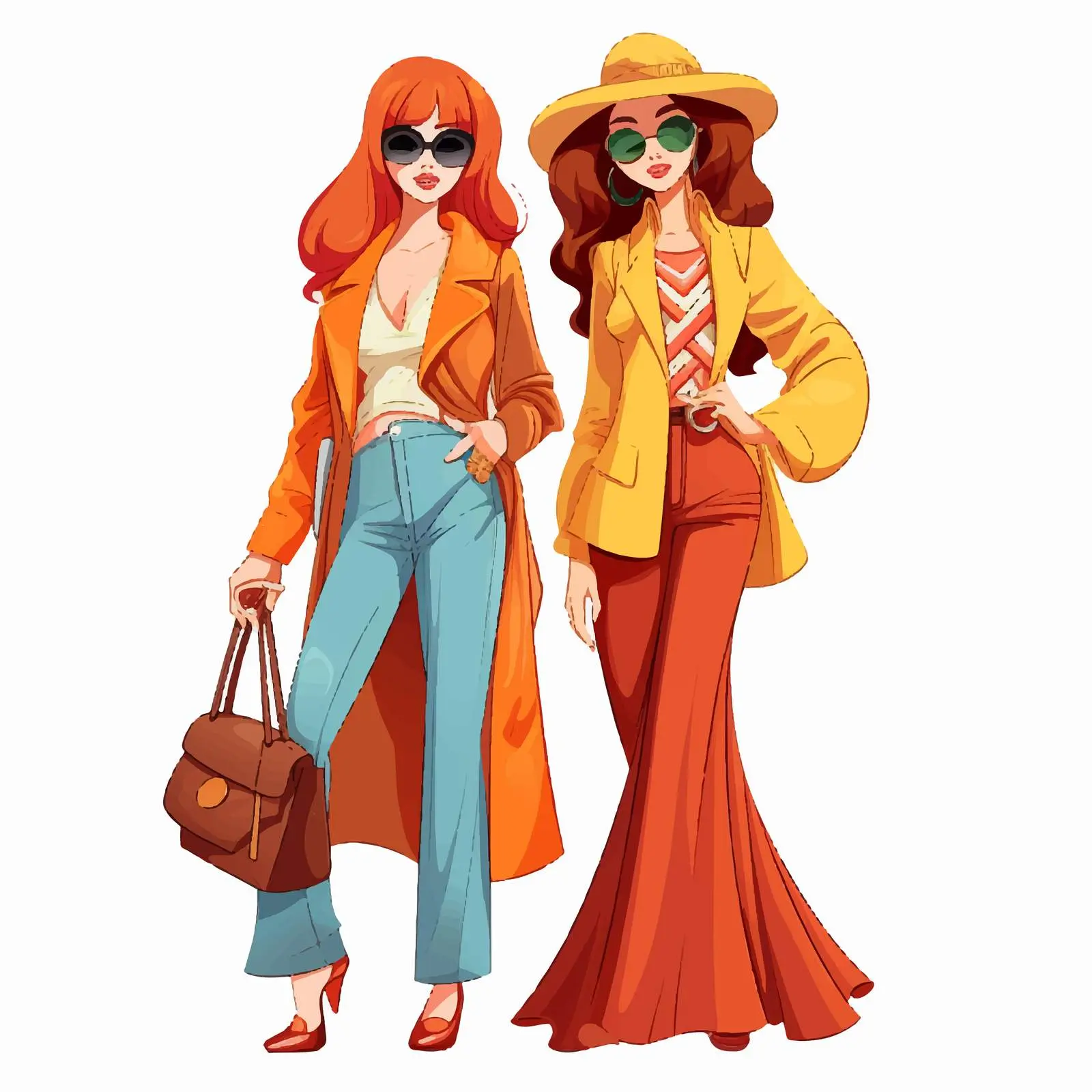 Vintage 70s Cartoon Girls Vector Illustration — free download from Dotvec