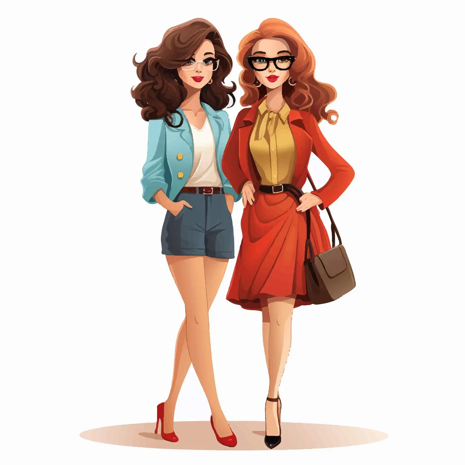 Vintage 70s Attire Cartoon Girls Vector Art — free download from Dotvec