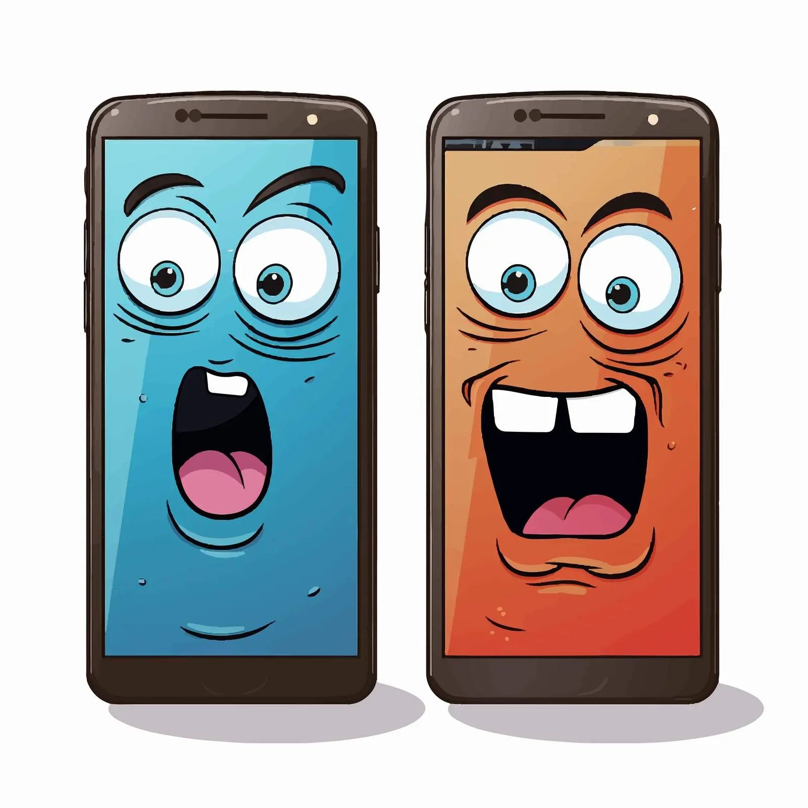 Cartoon Smartphones with Expressive Faces Vector — free download from Dotvec