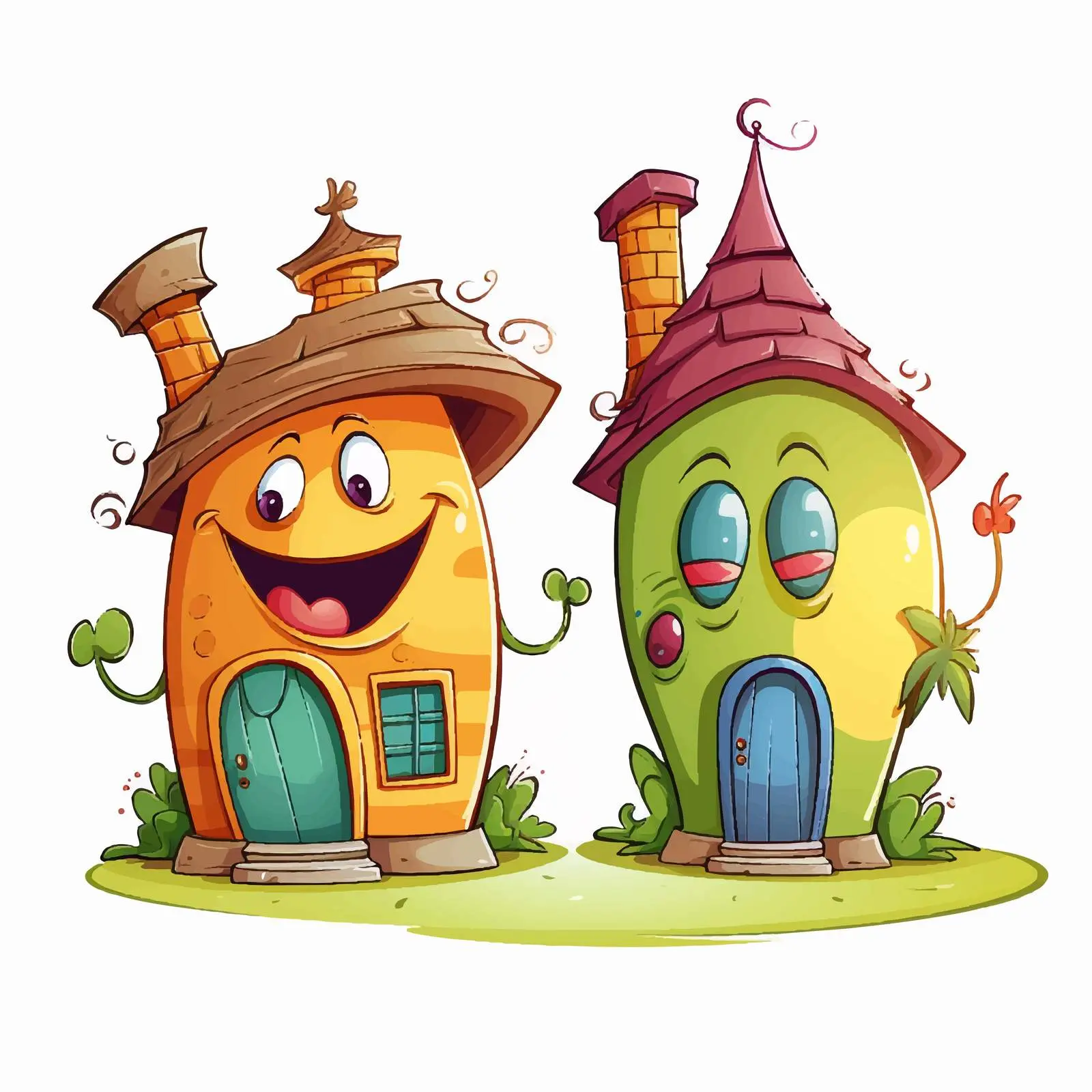 Cheerful Animated Houses with Expressive Faces – free cartoon house image from Dotvec