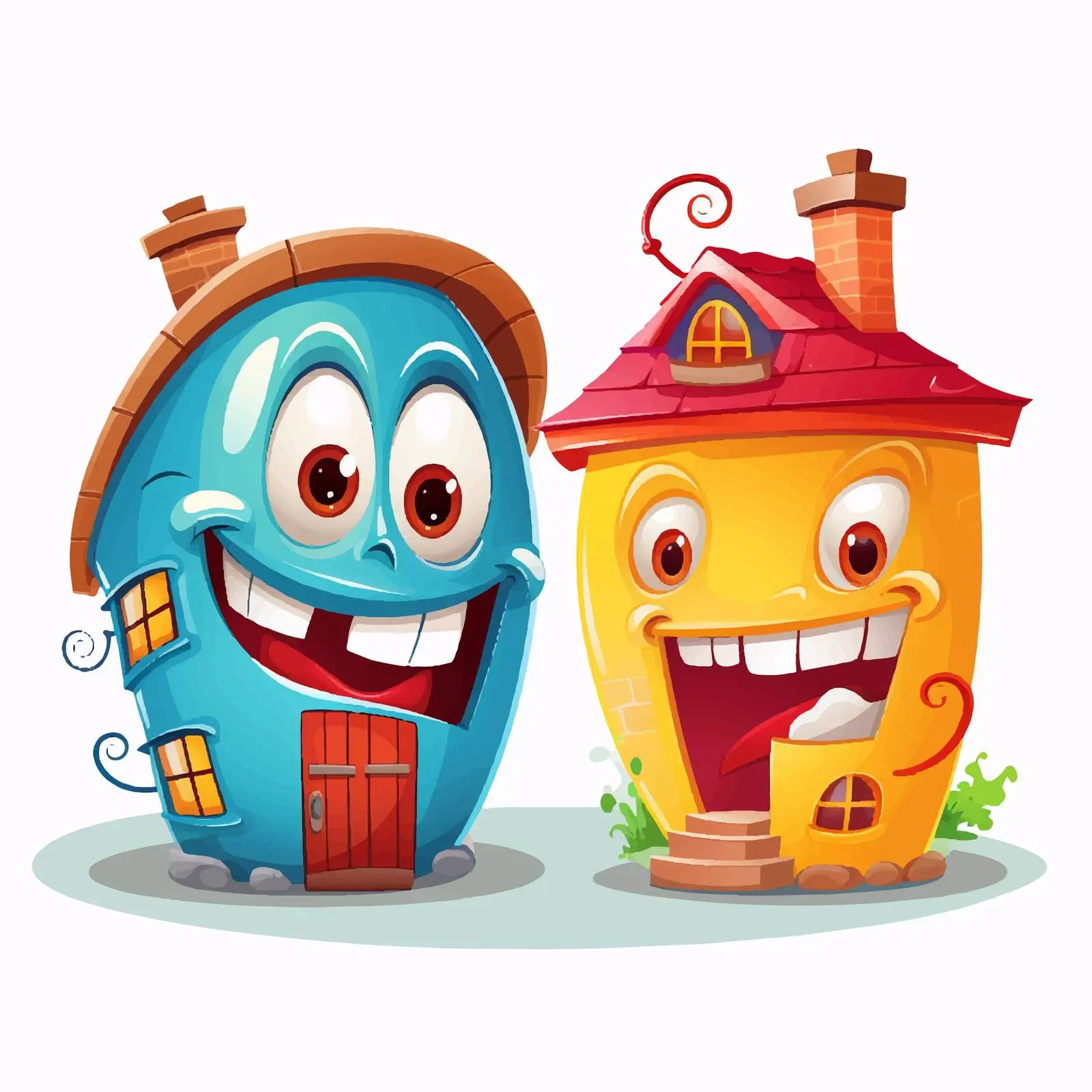 Cheerful Animated Houses with Expressive Faces — free download from Dotvec